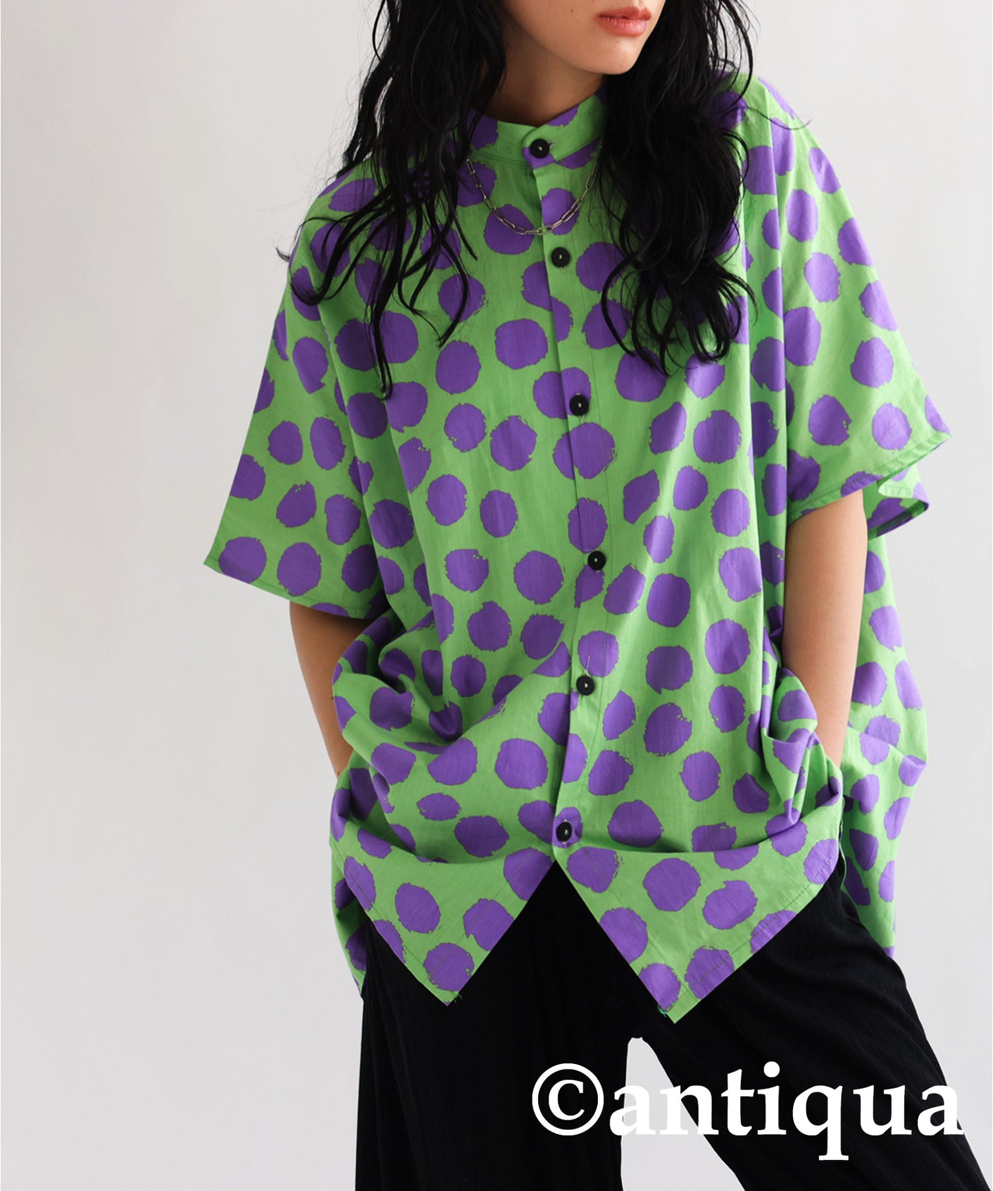 Dot pattern shirt Ladies short-sleeve