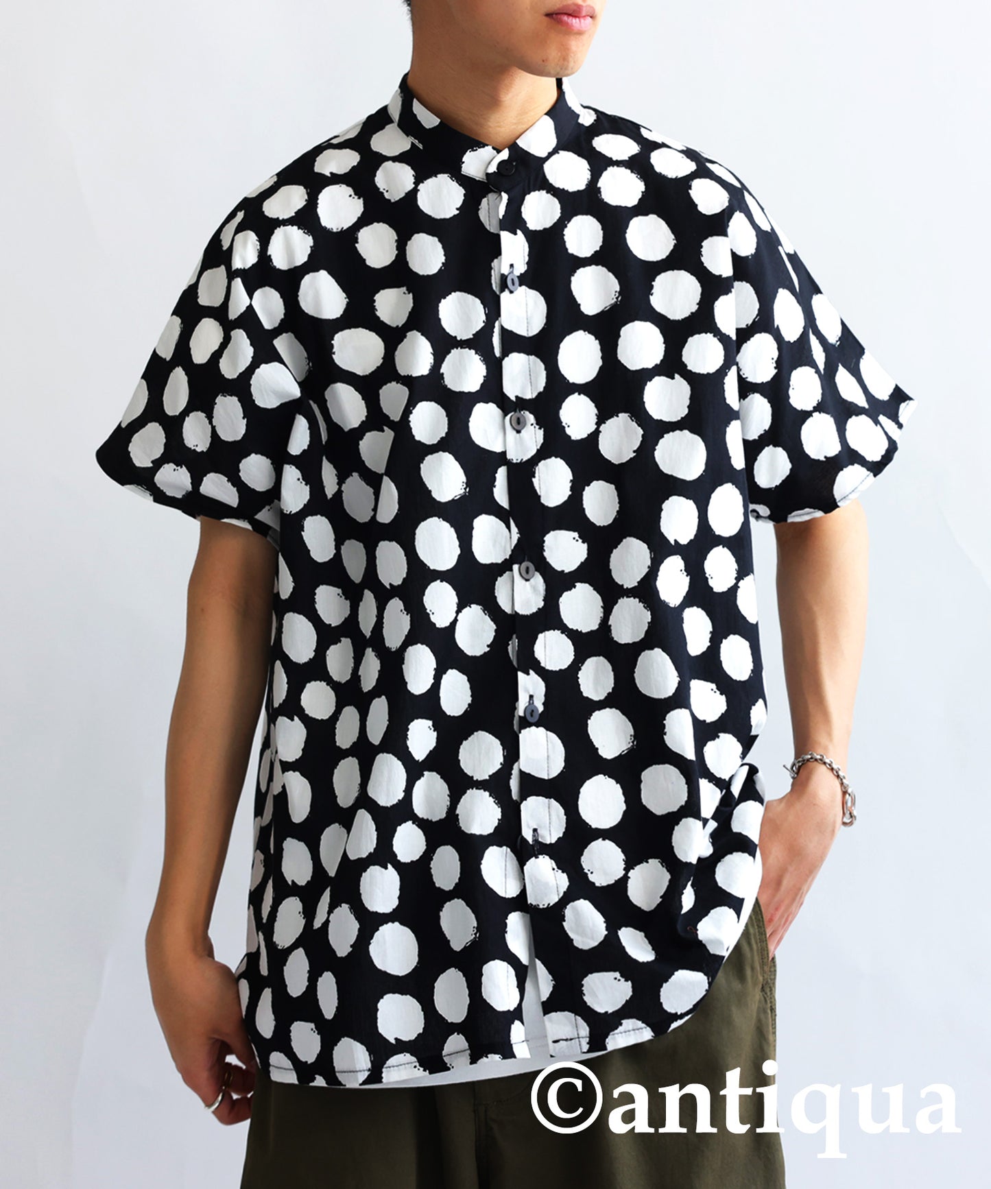 Dot pattern shirt Men's short-sleeve