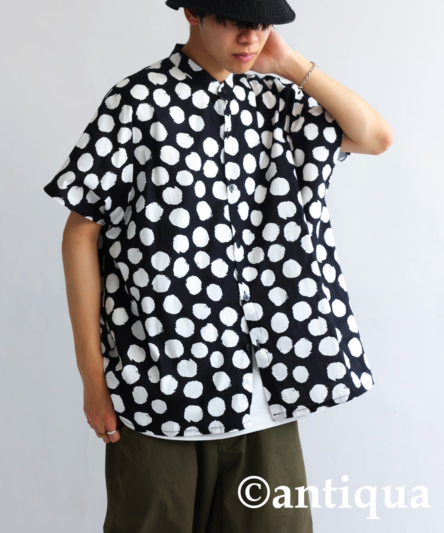 Dot pattern shirt Men's short-sleeve