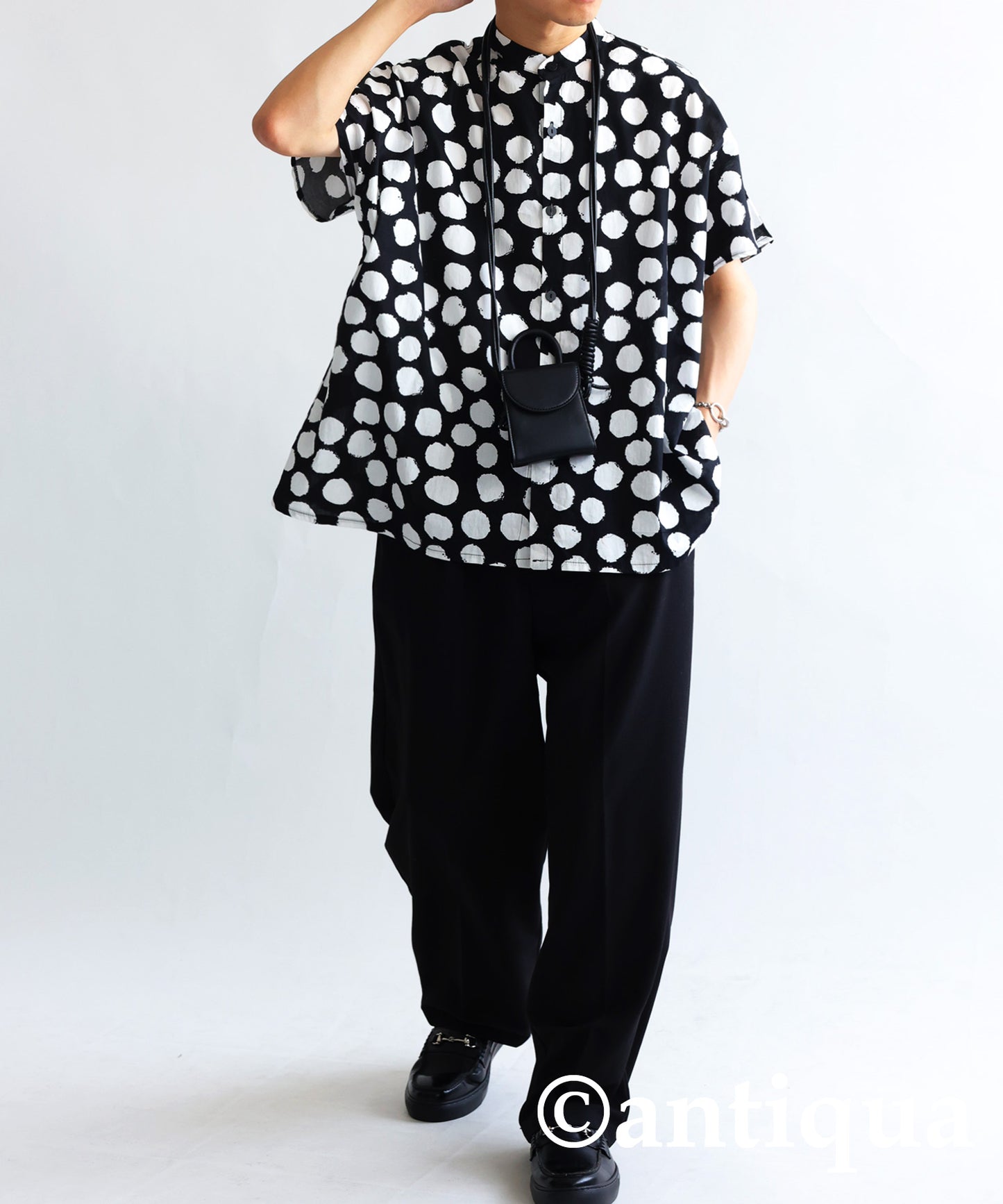 Dot pattern shirt Men's short-sleeve