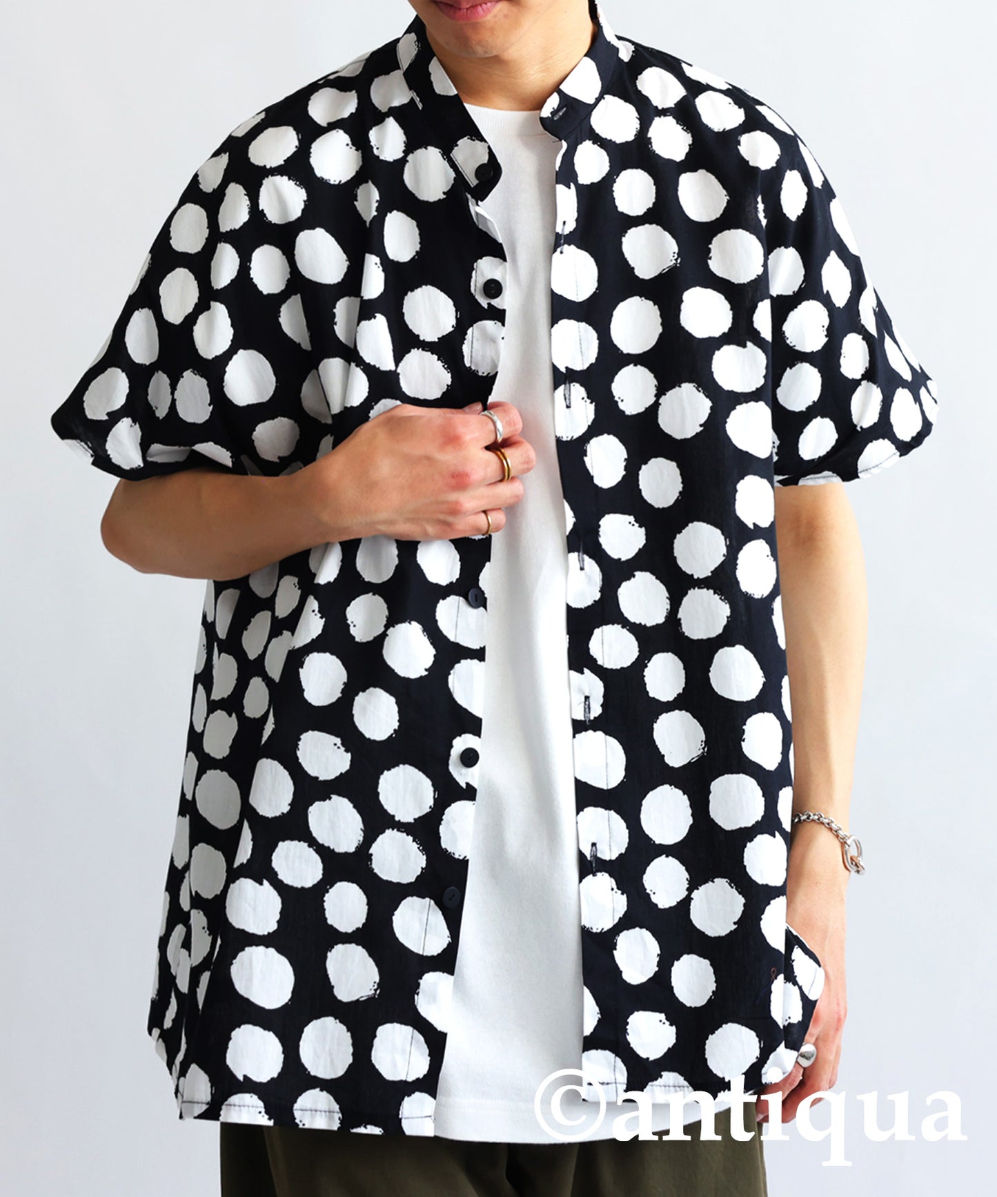 Dot pattern shirt Men's short-sleeve