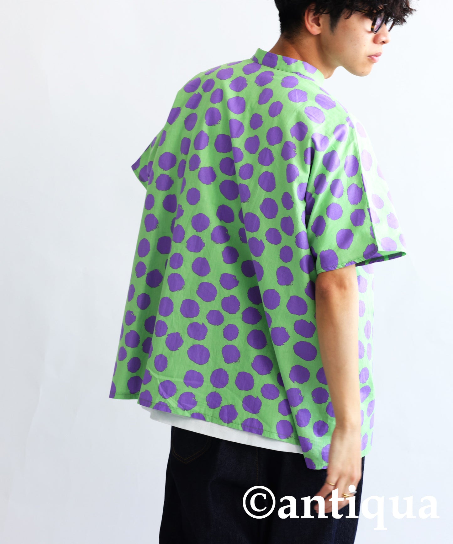 Dot pattern shirt Men's short-sleeve