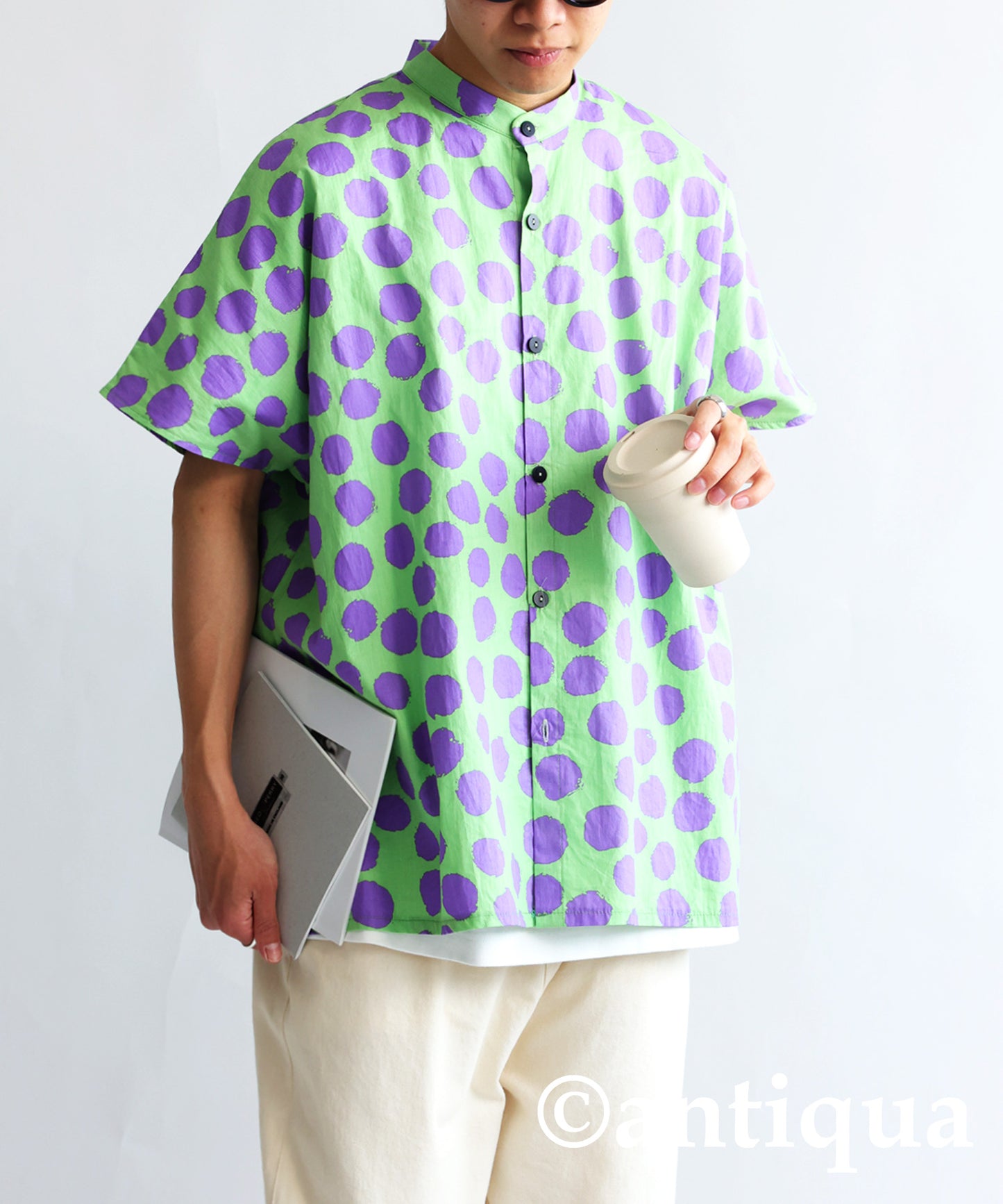 Dot pattern shirt Men's short-sleeve