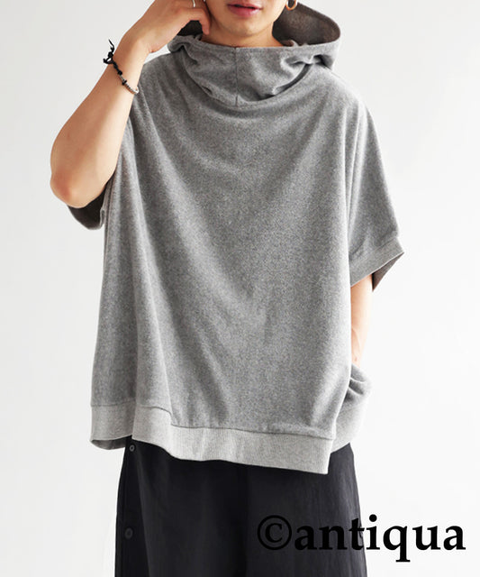 Pile fabric short -sleeved hoodie Men's