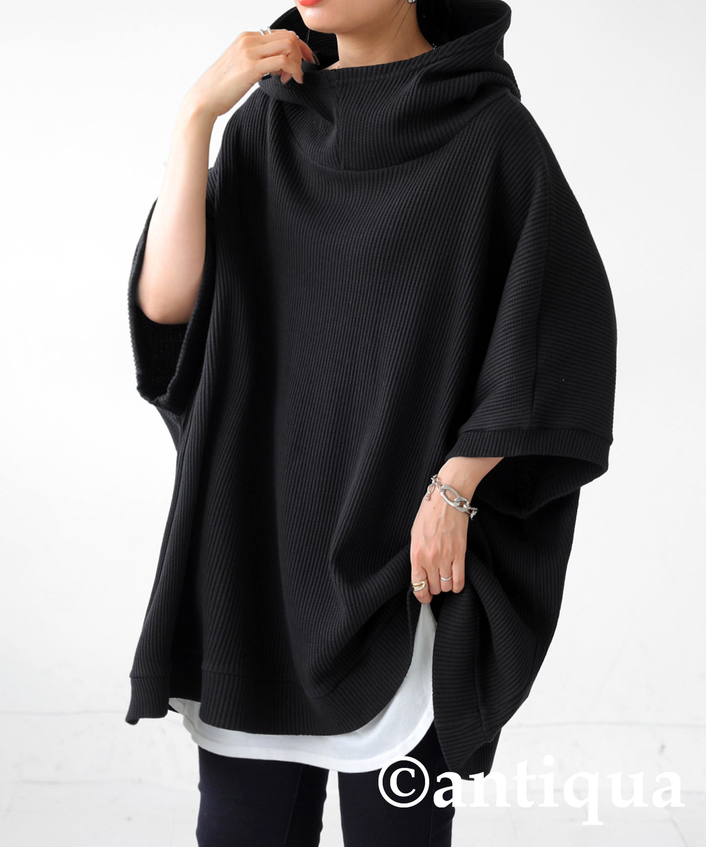 Waffle fabric hood Tops Ladies