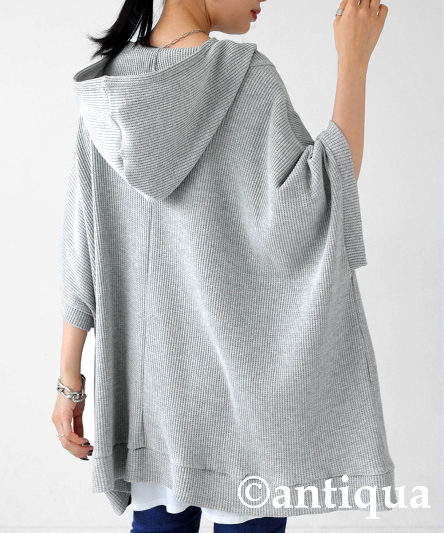 Waffle fabric hood Tops Ladies