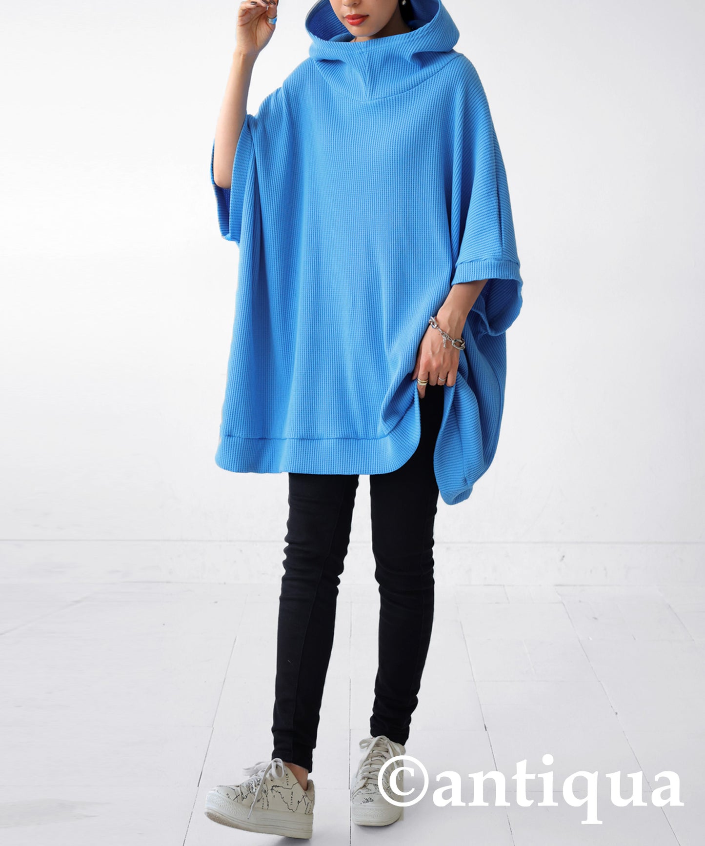 Waffle fabric hood Tops Ladies