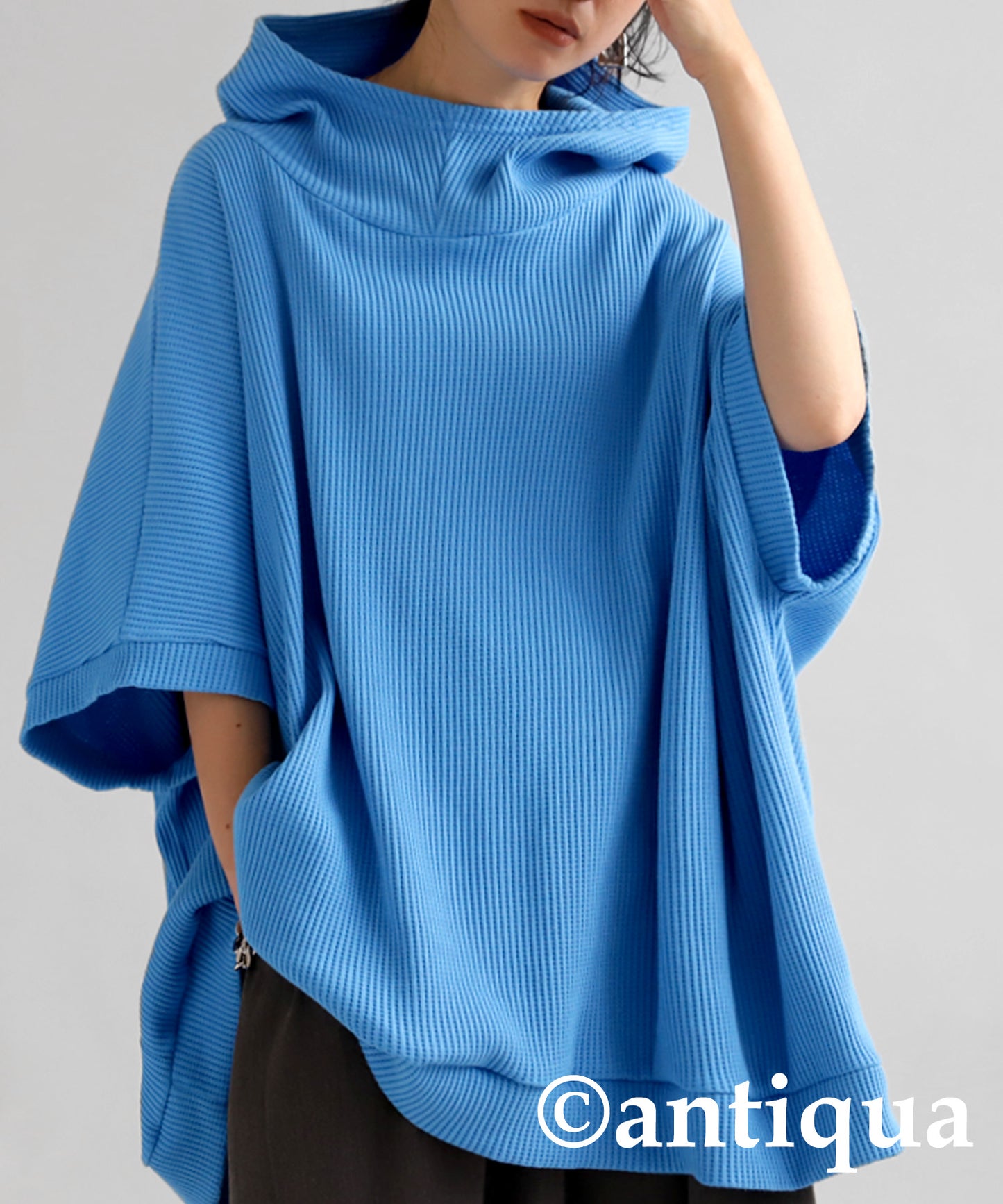 Waffle fabric hood Tops Ladies