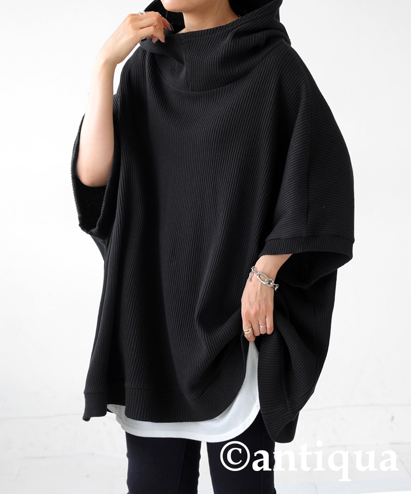 Waffle fabric hood Tops Ladies