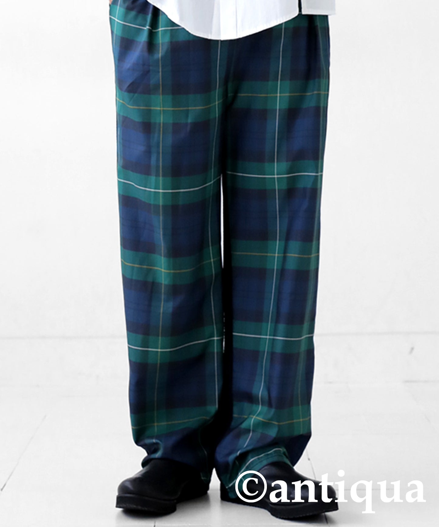 Different material switching check pants Men's