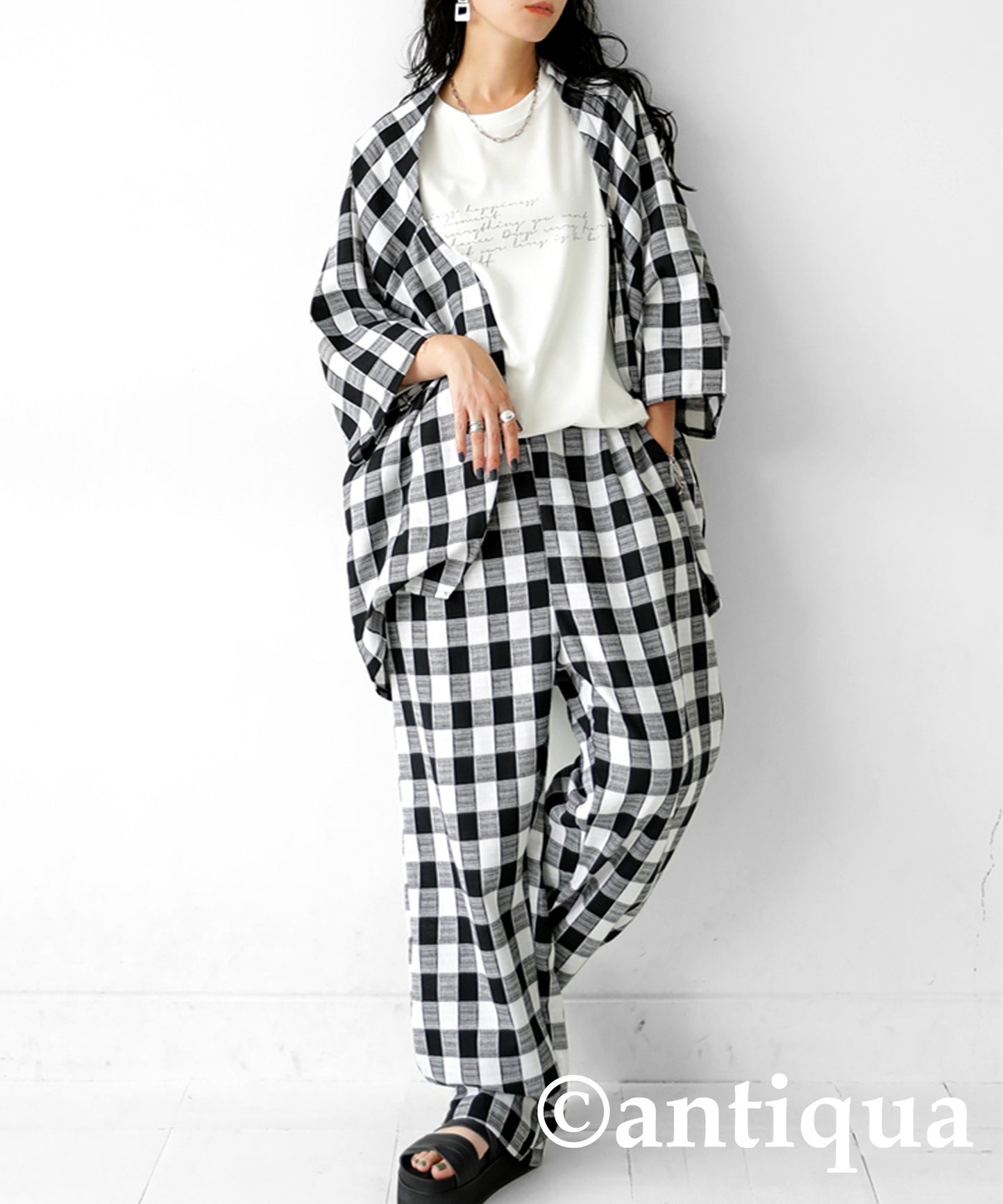 Straight check pattern pants Ladies