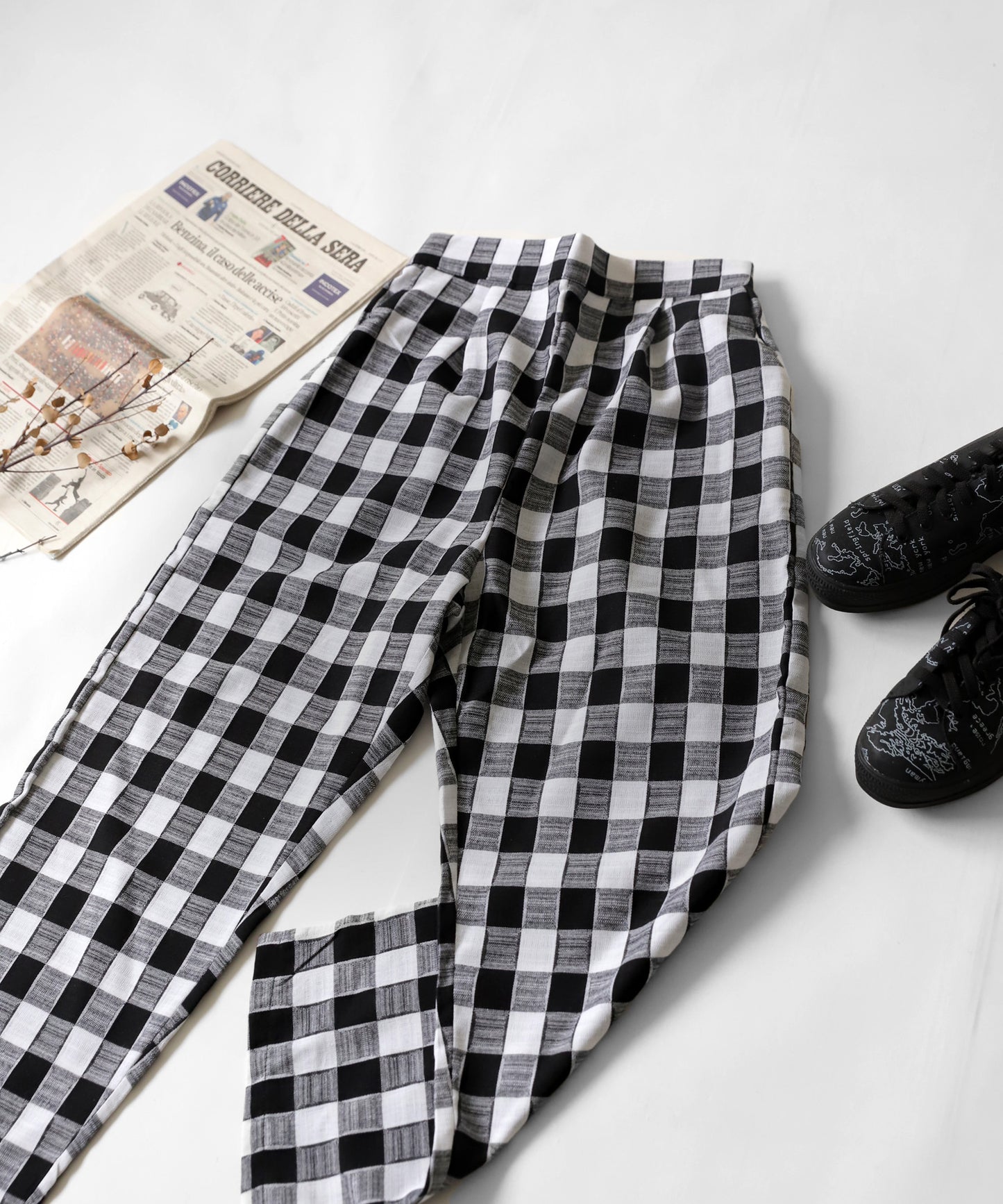 Straight check pattern pants Ladies