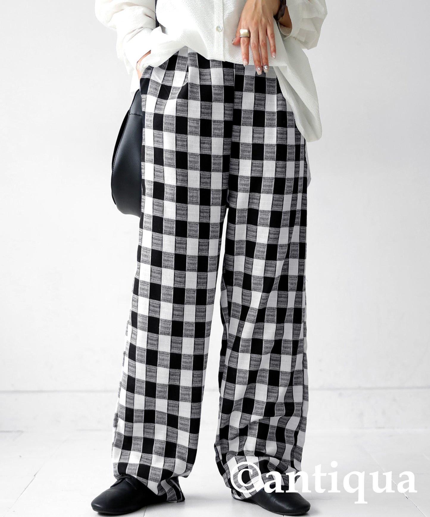 Straight check pattern pants Ladies