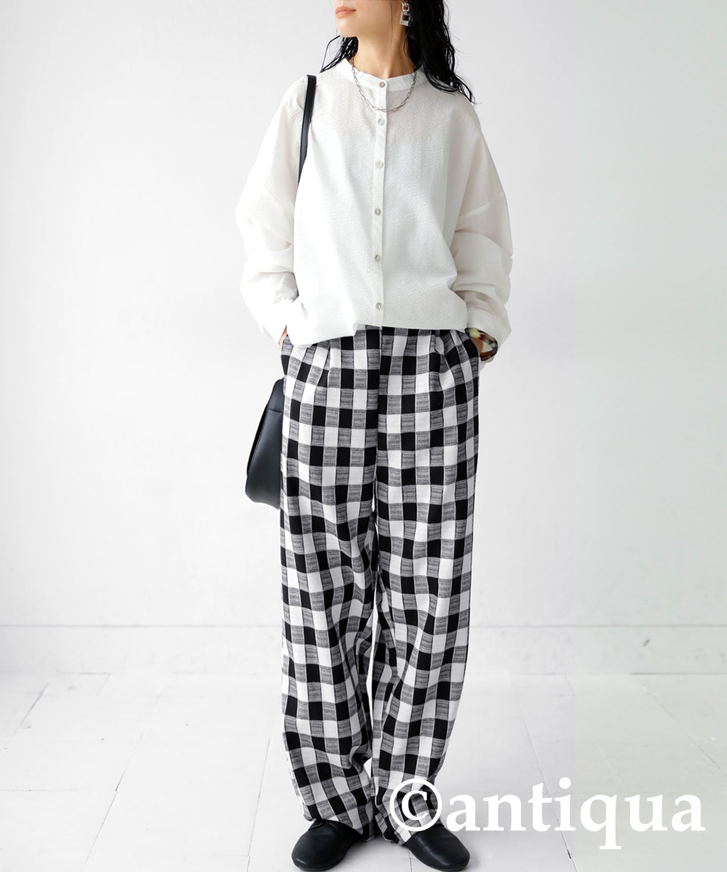 Straight check pattern pants Ladies