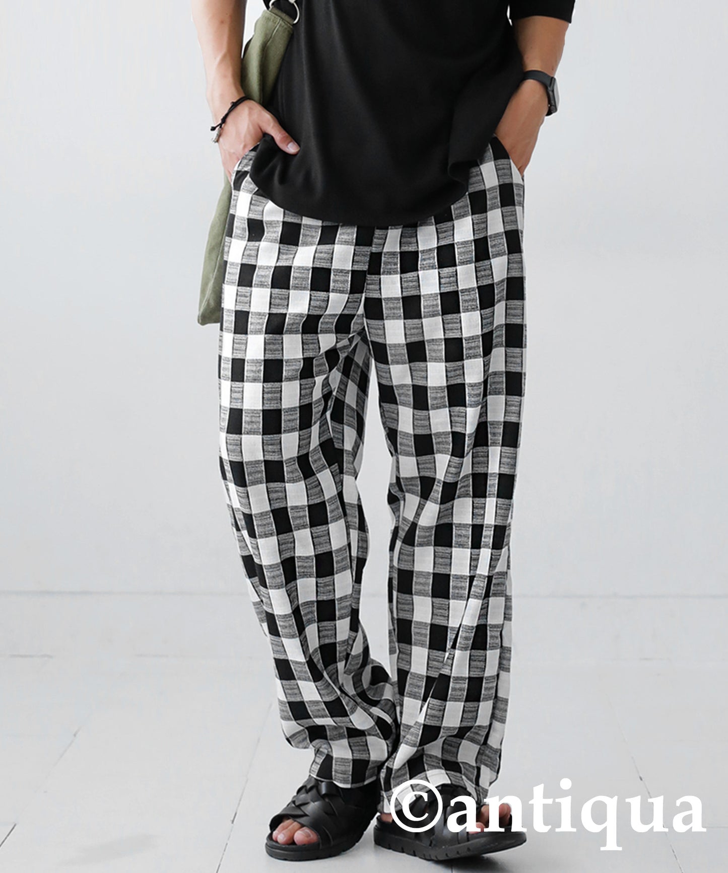 Straight check pattern pants Men's