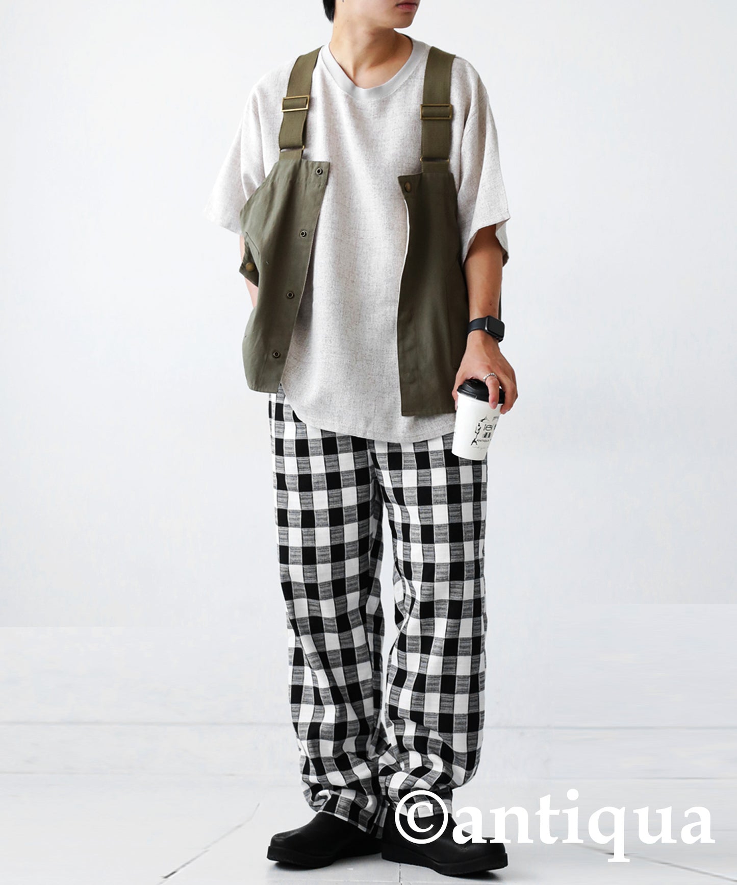 Straight check pattern pants Men's