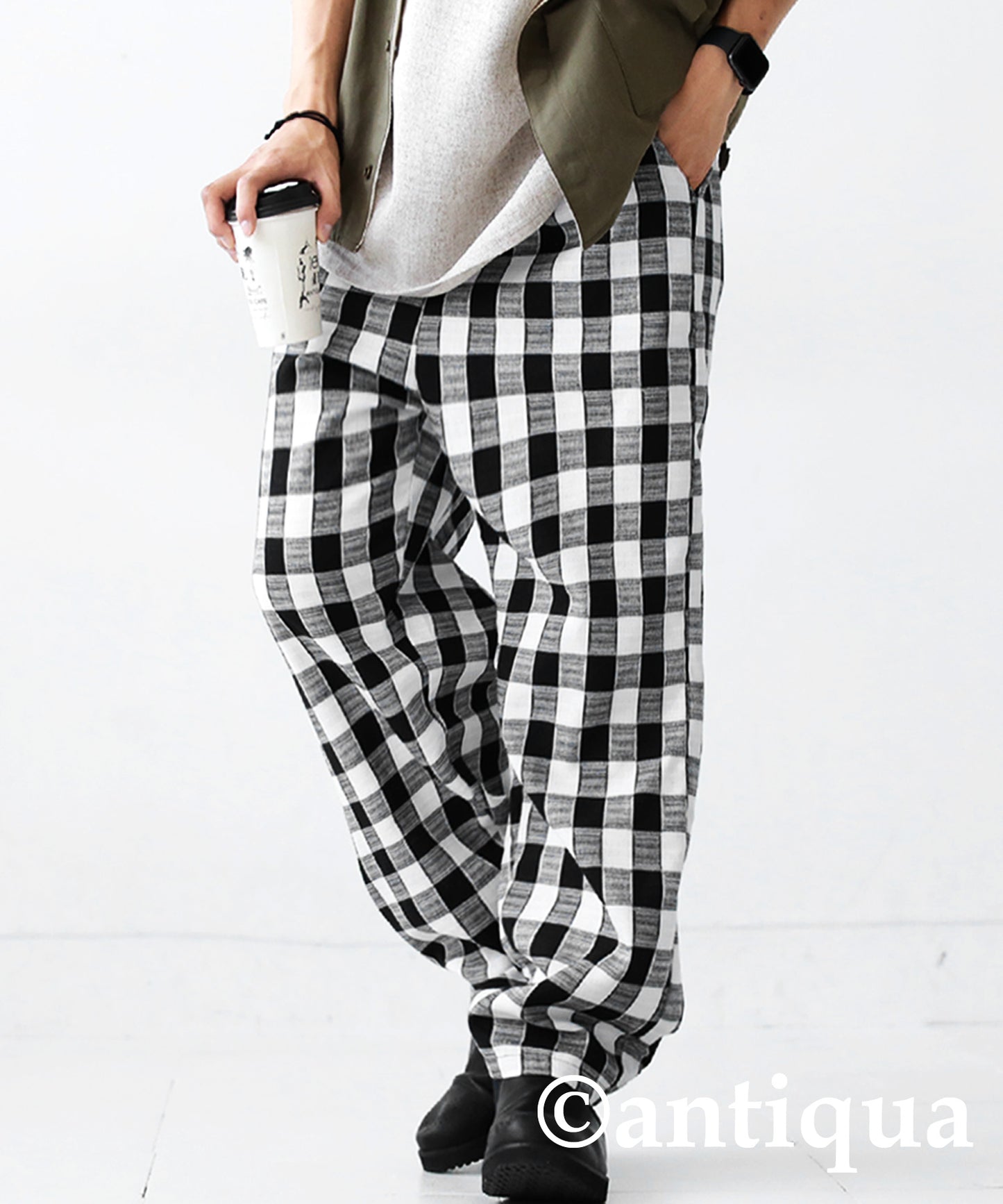 Straight check pattern pants Men's