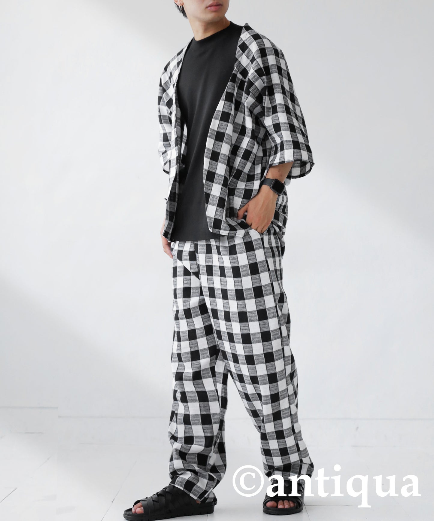 Straight check pattern pants Men's