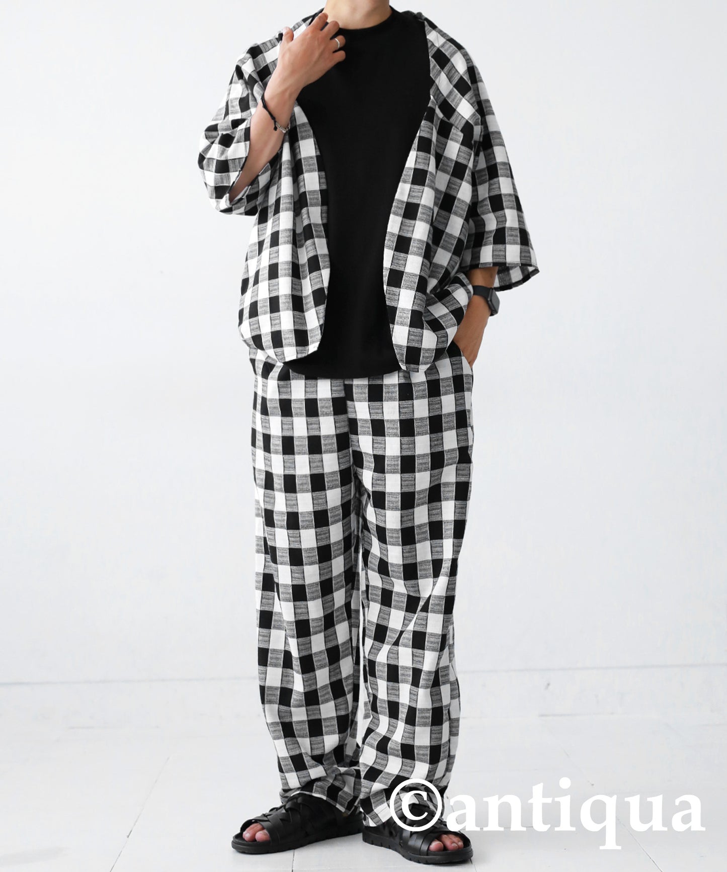 Straight check pattern pants Men's