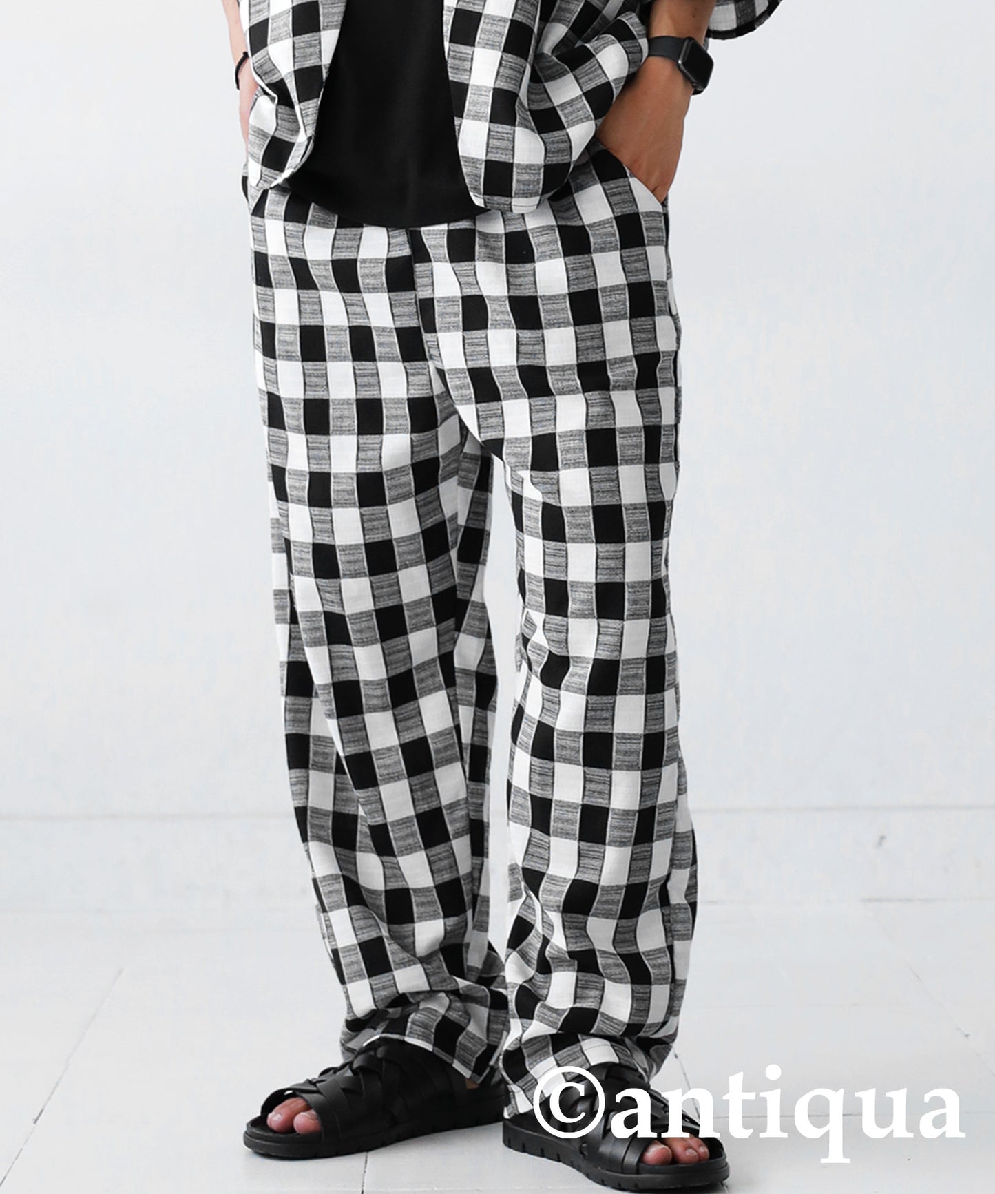 Straight check pattern pants Men's