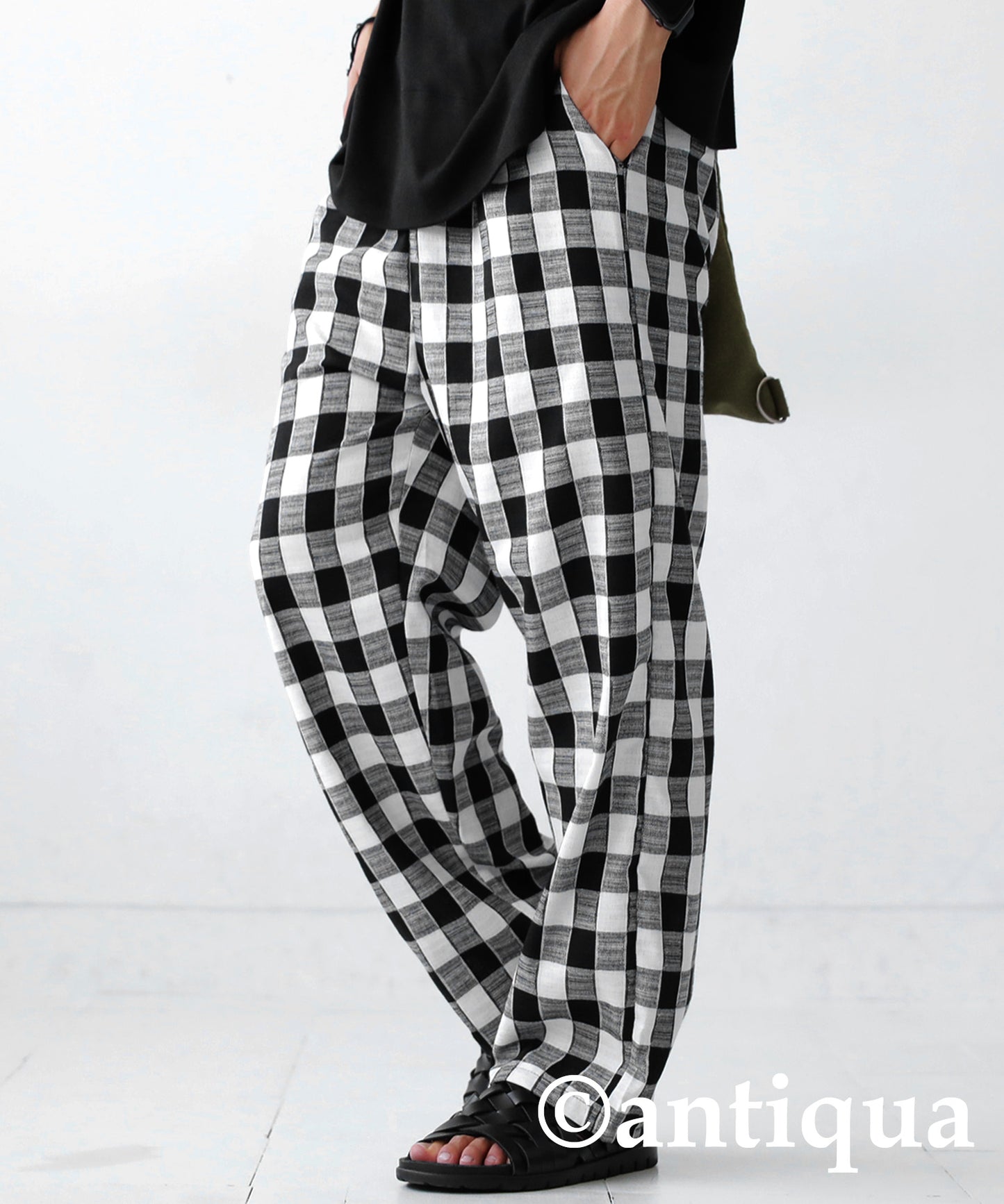 Straight check pattern pants Men's