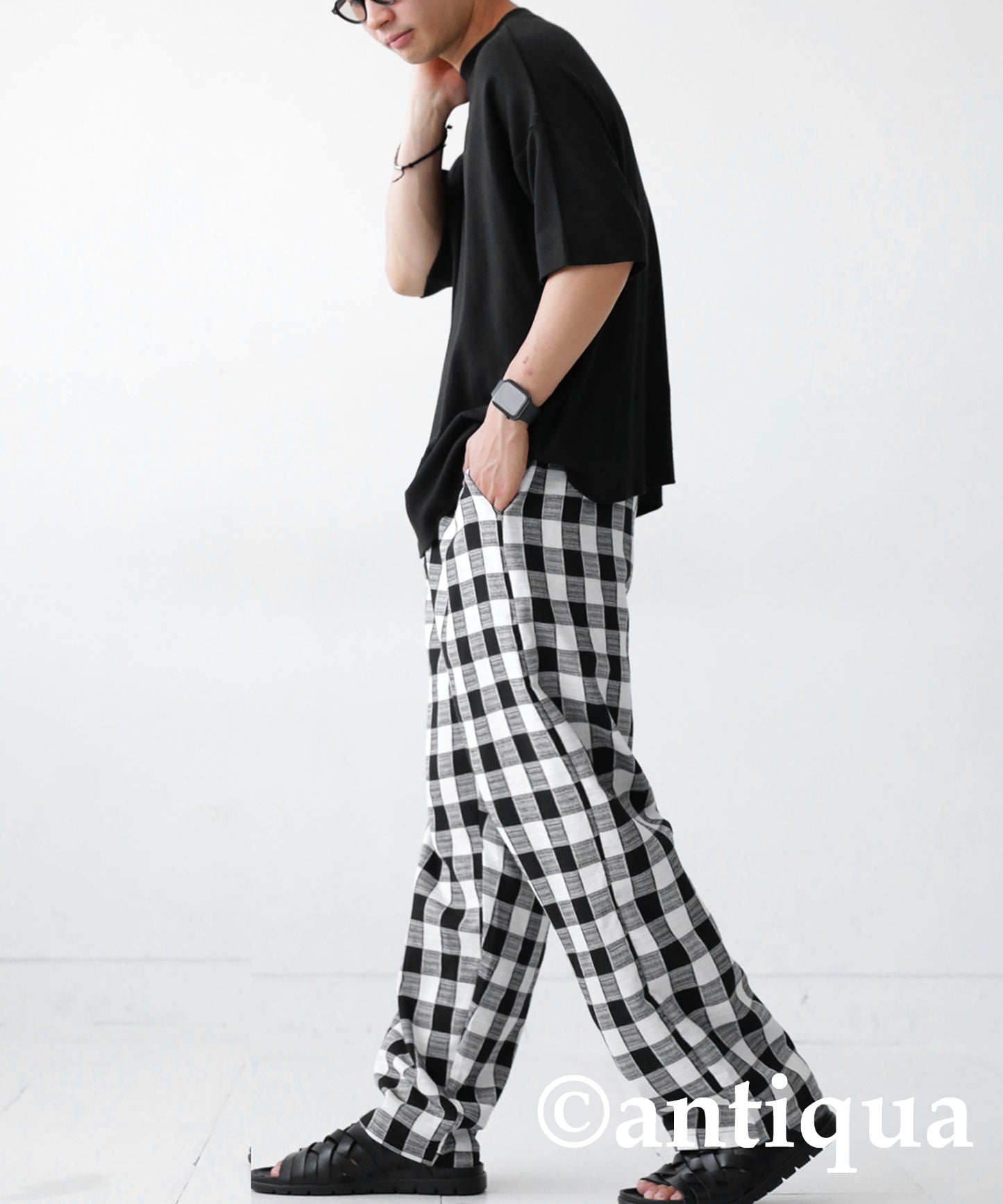 Straight check pattern pants Men's