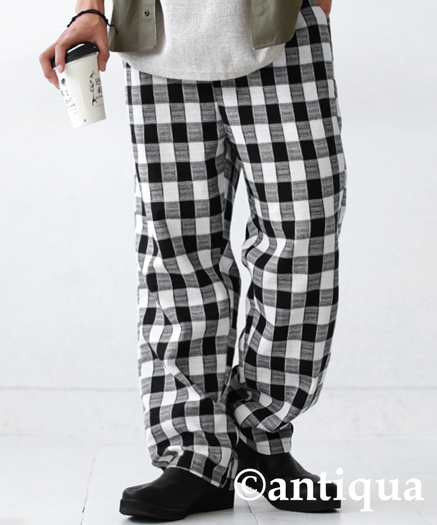 Straight check pattern pants Men's