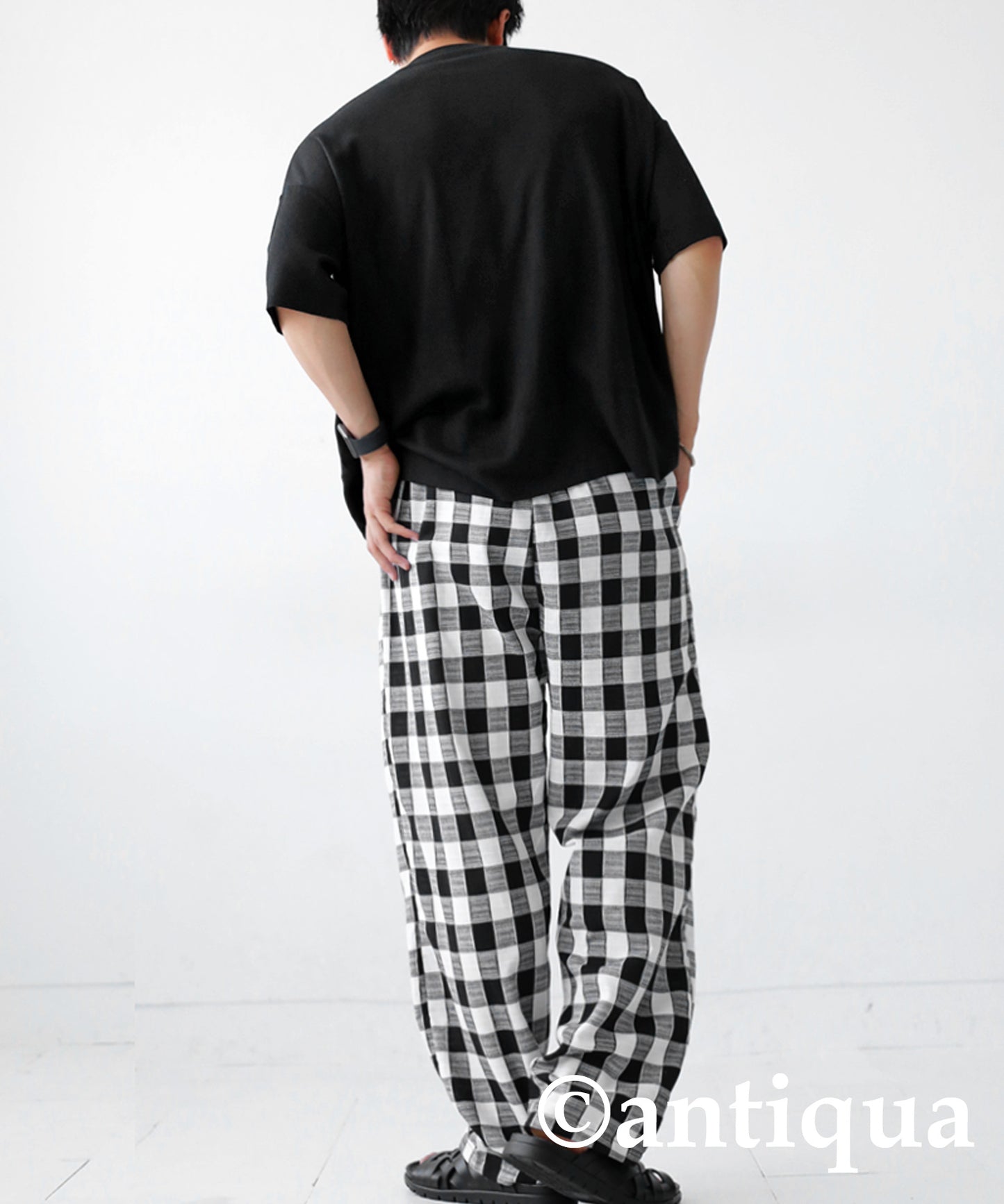 Straight check pattern pants Men's