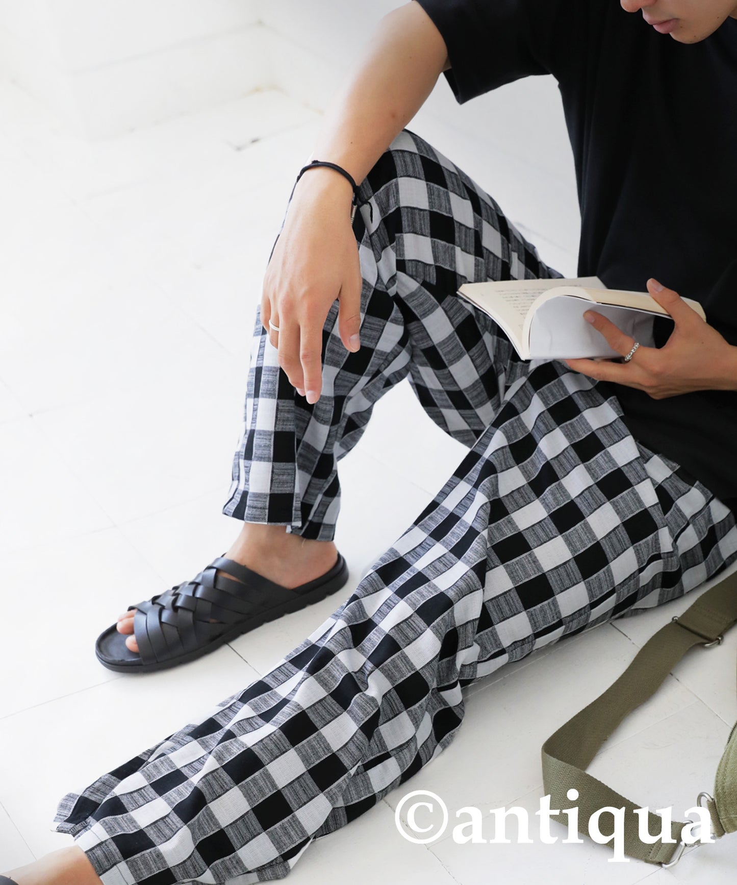 Straight check pattern pants Men's