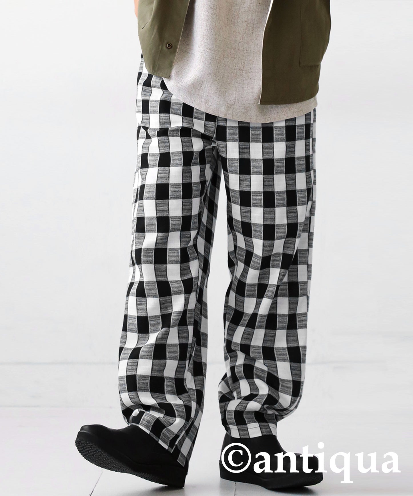 Straight check pattern pants Men's