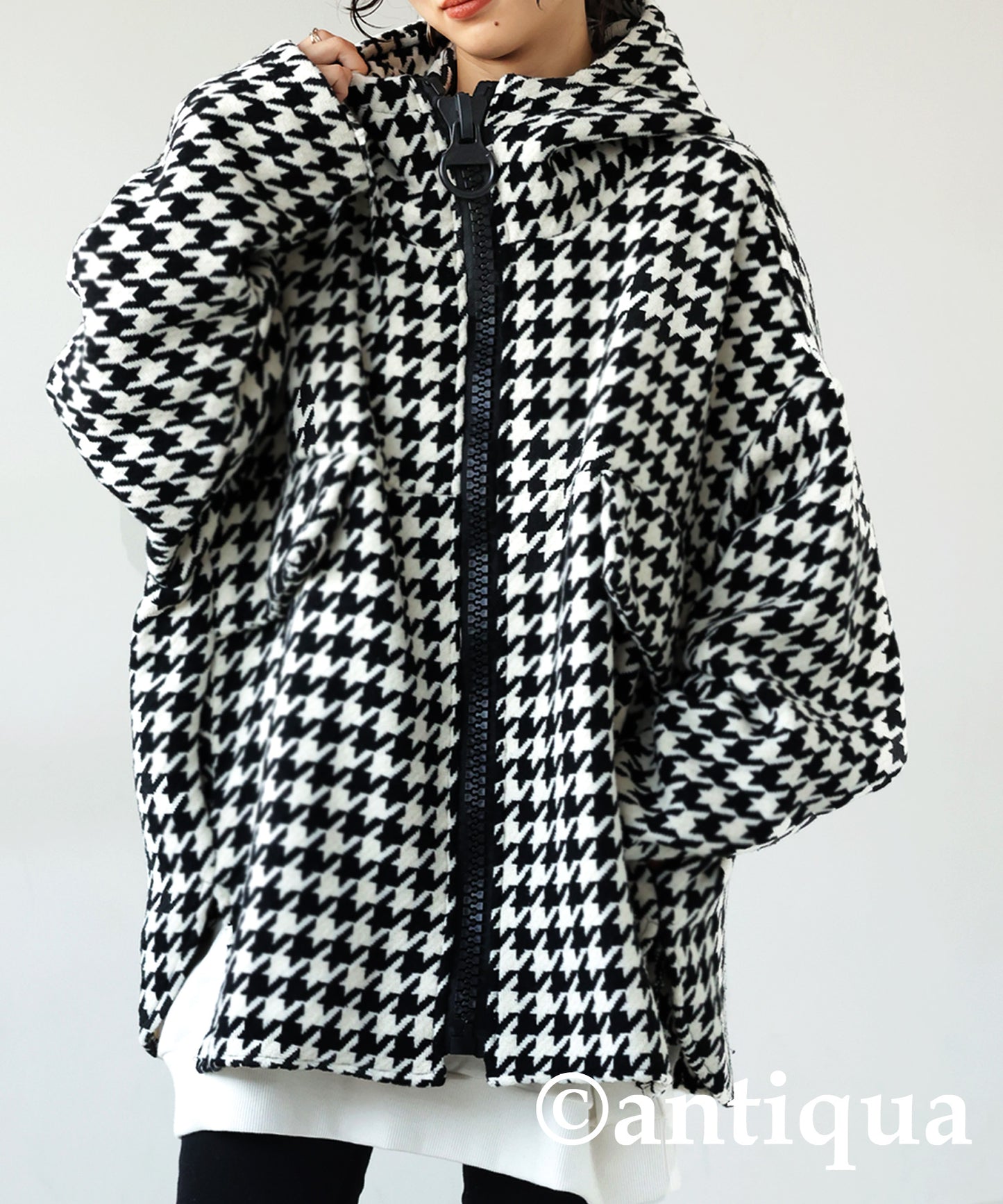 Houndstooth check Pattern Big Zip Blouson Ladies