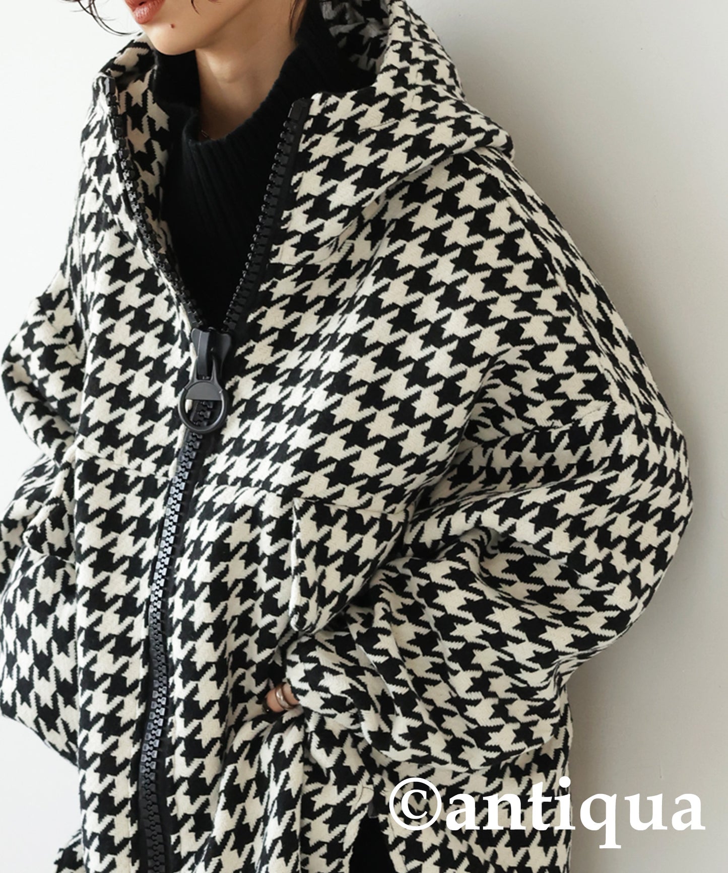 Houndstooth check Pattern Big Zip Blouson Ladies