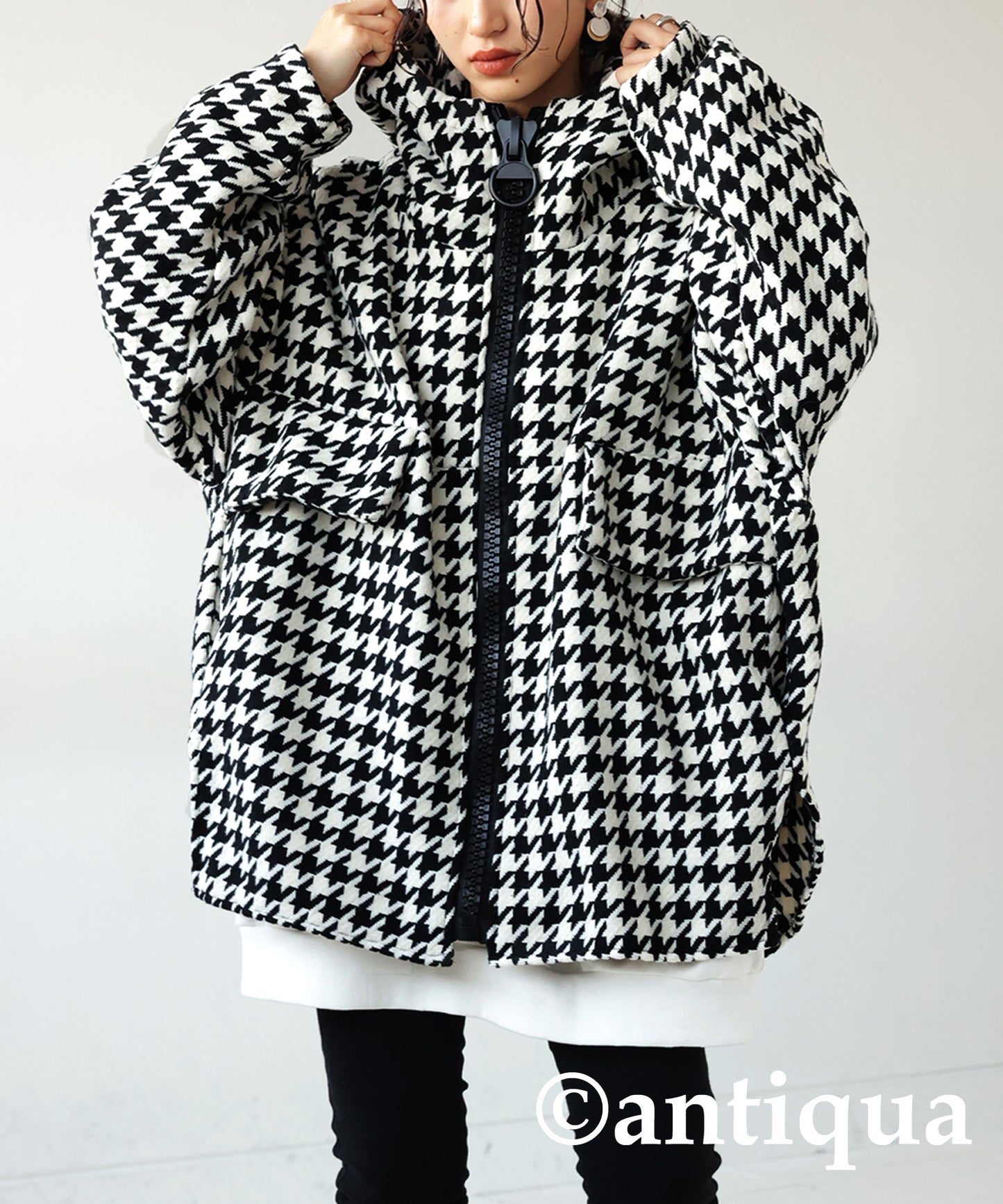 Houndstooth check Pattern Big Zip Blouson Ladies