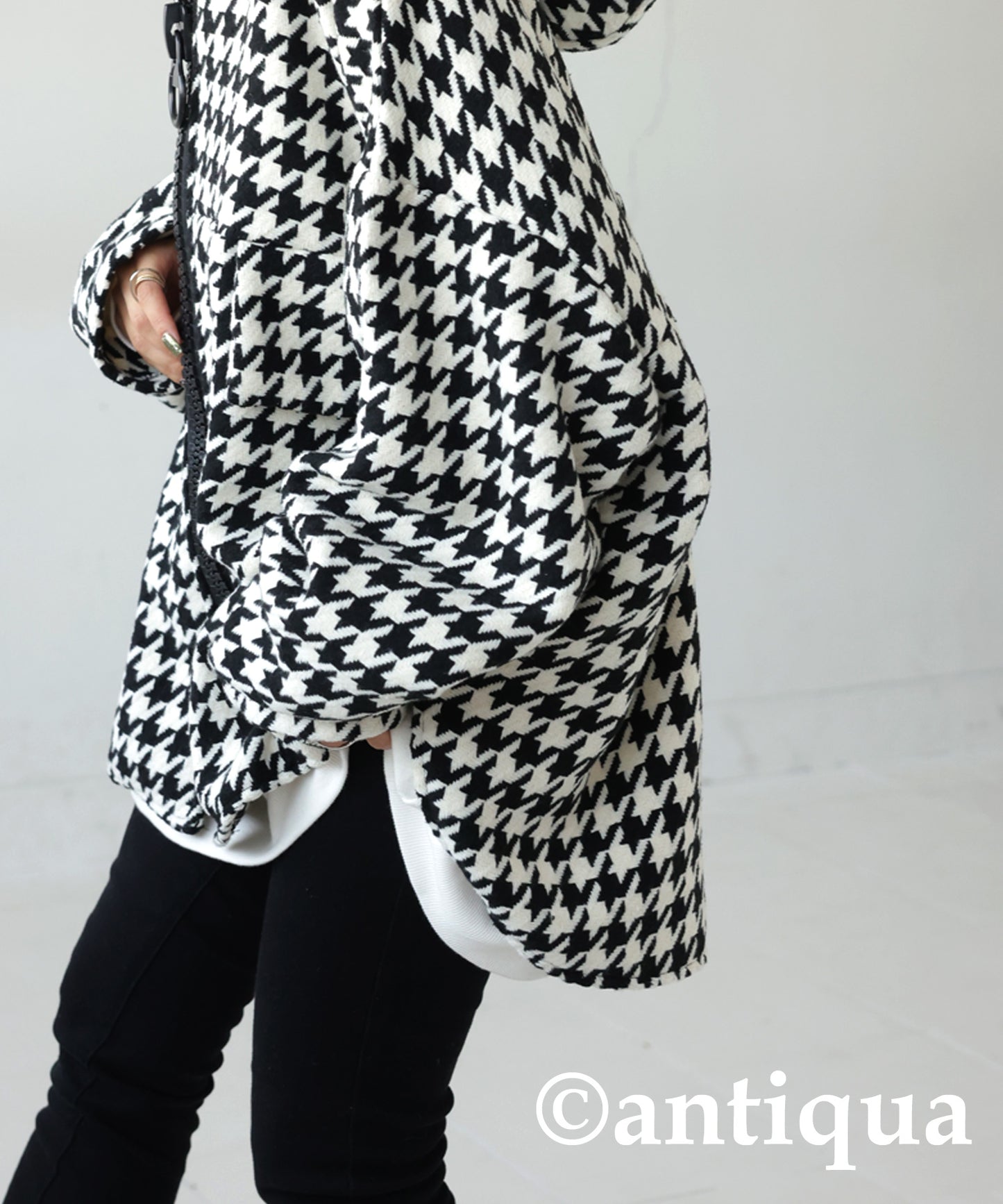 Houndstooth check Pattern Big Zip Blouson Ladies