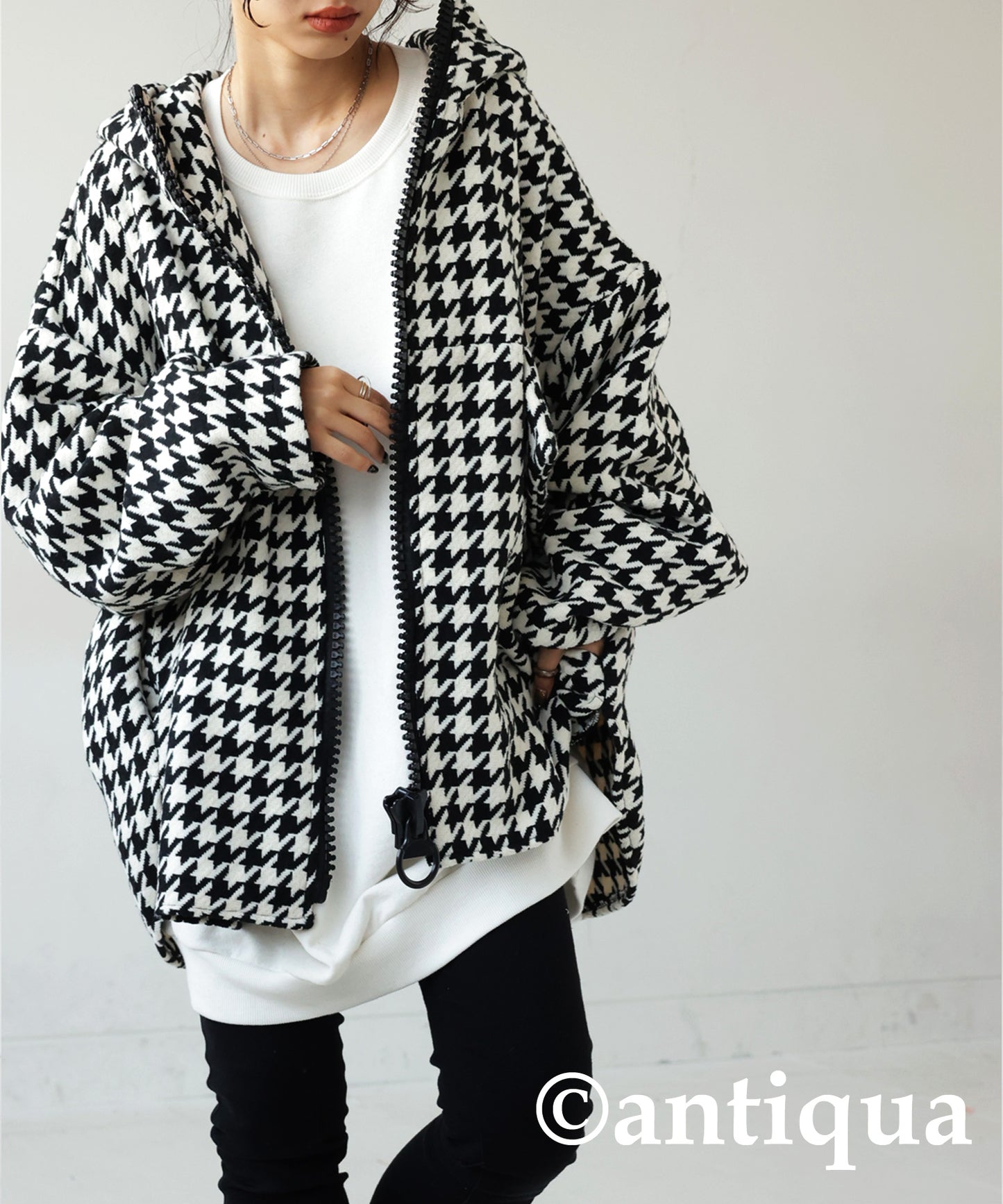 Houndstooth check Pattern Big Zip Blouson Ladies