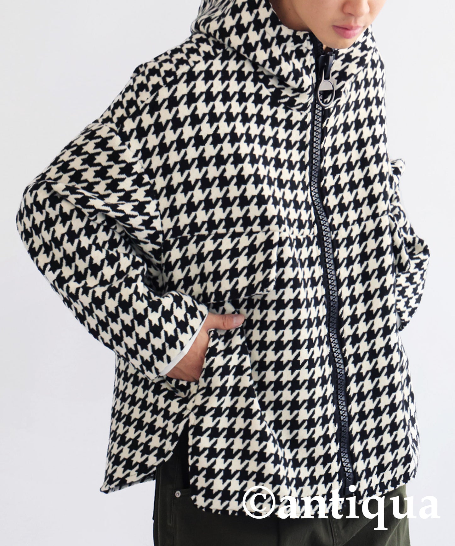 Houndstooth check Pattern Big Zip Blouson Men's