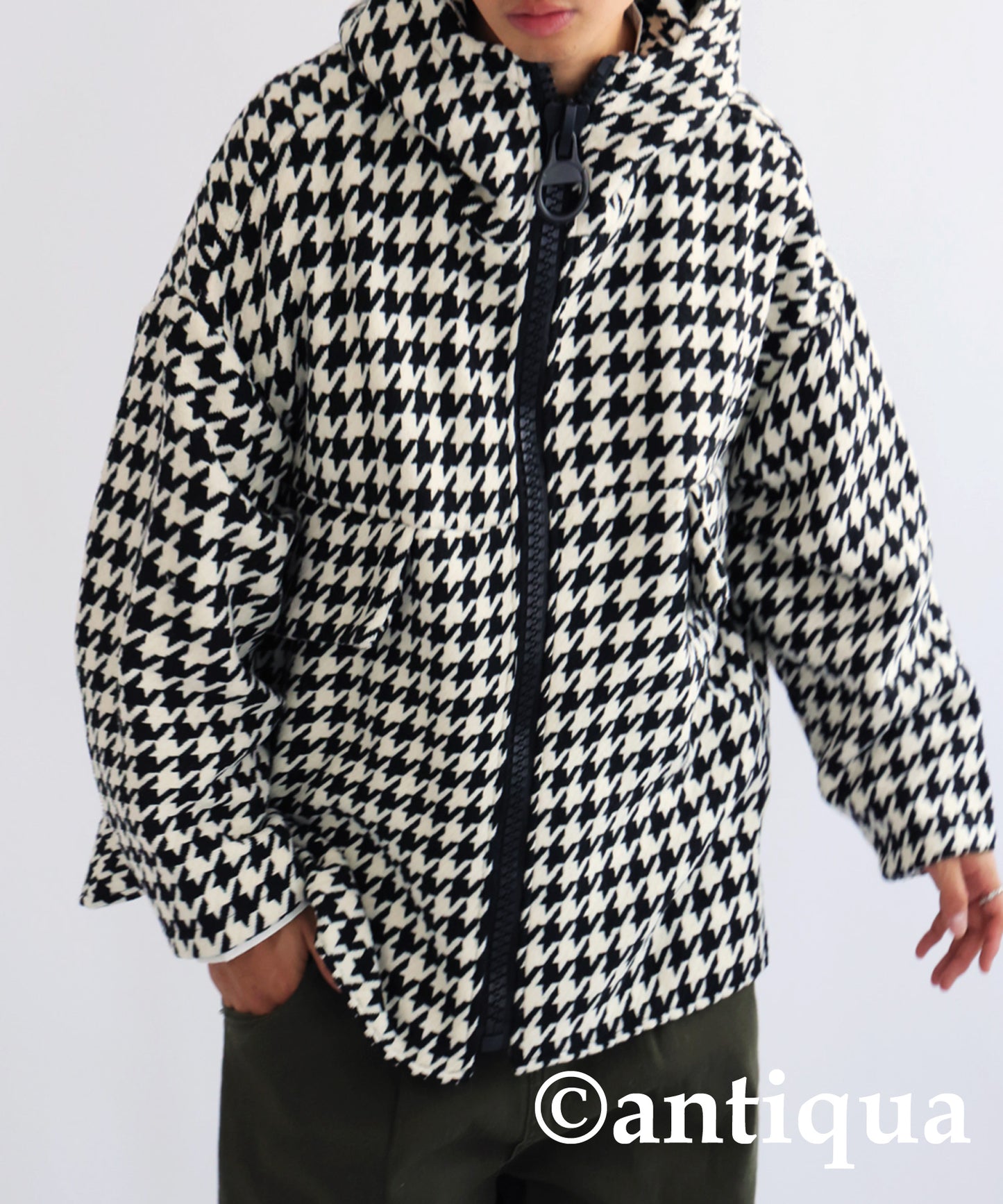 Houndstooth check Pattern Big Zip Blouson Men's