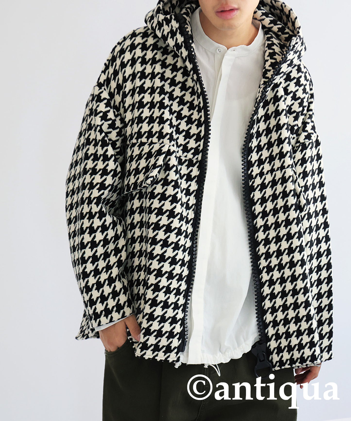 Houndstooth check Pattern Big Zip Blouson Men's