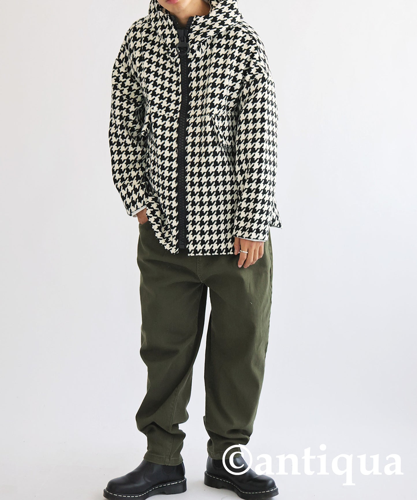 Houndstooth check Pattern Big Zip Blouson Men's