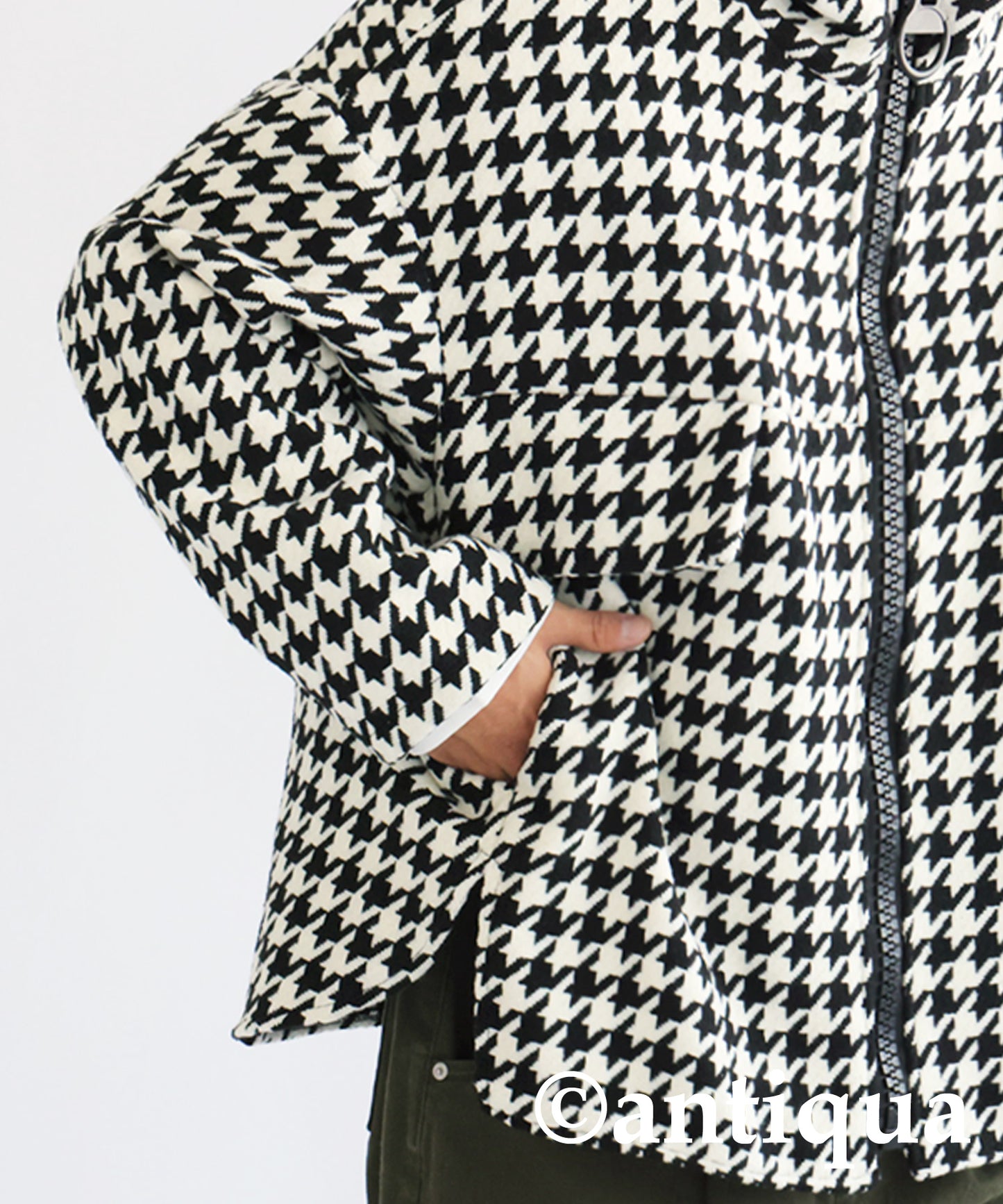 Houndstooth check Pattern Big Zip Blouson Men's