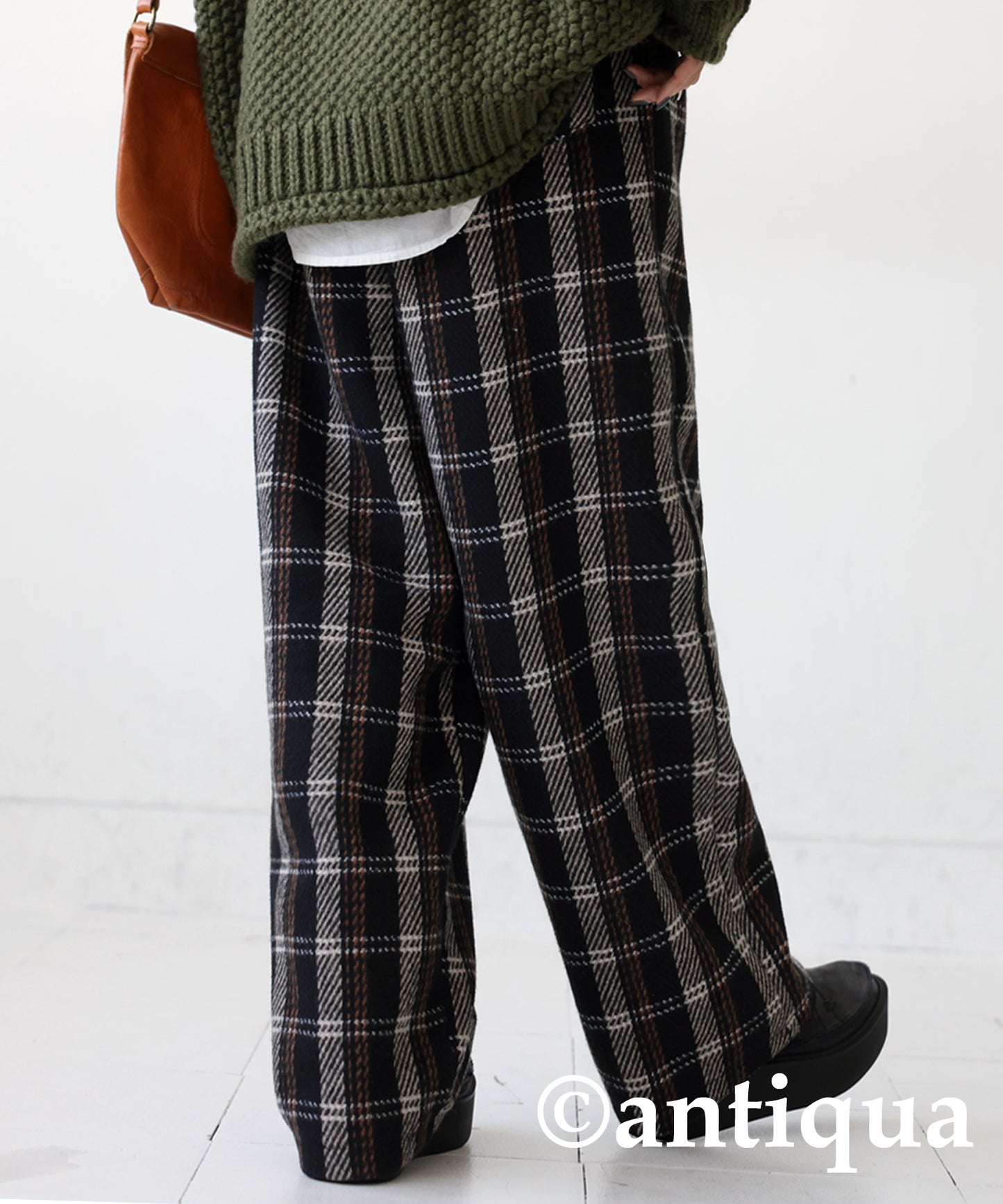 Check pattern wool mixed pants Ladies