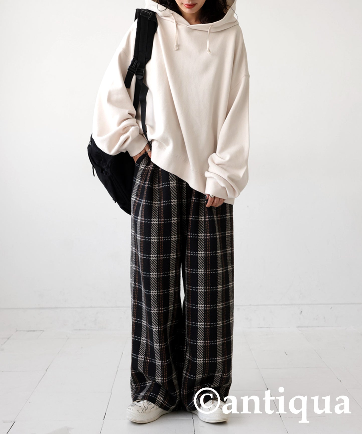 Check pattern wool mixed pants Ladies