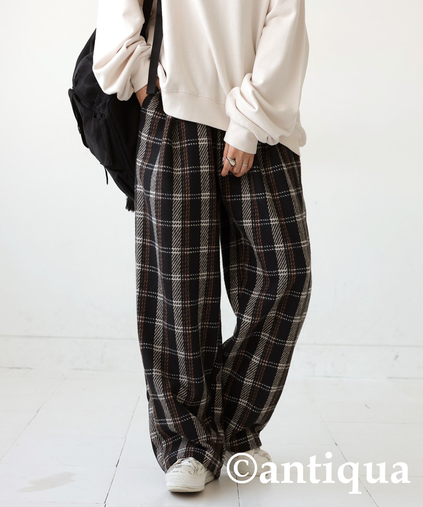 Check pattern wool mixed pants Ladies