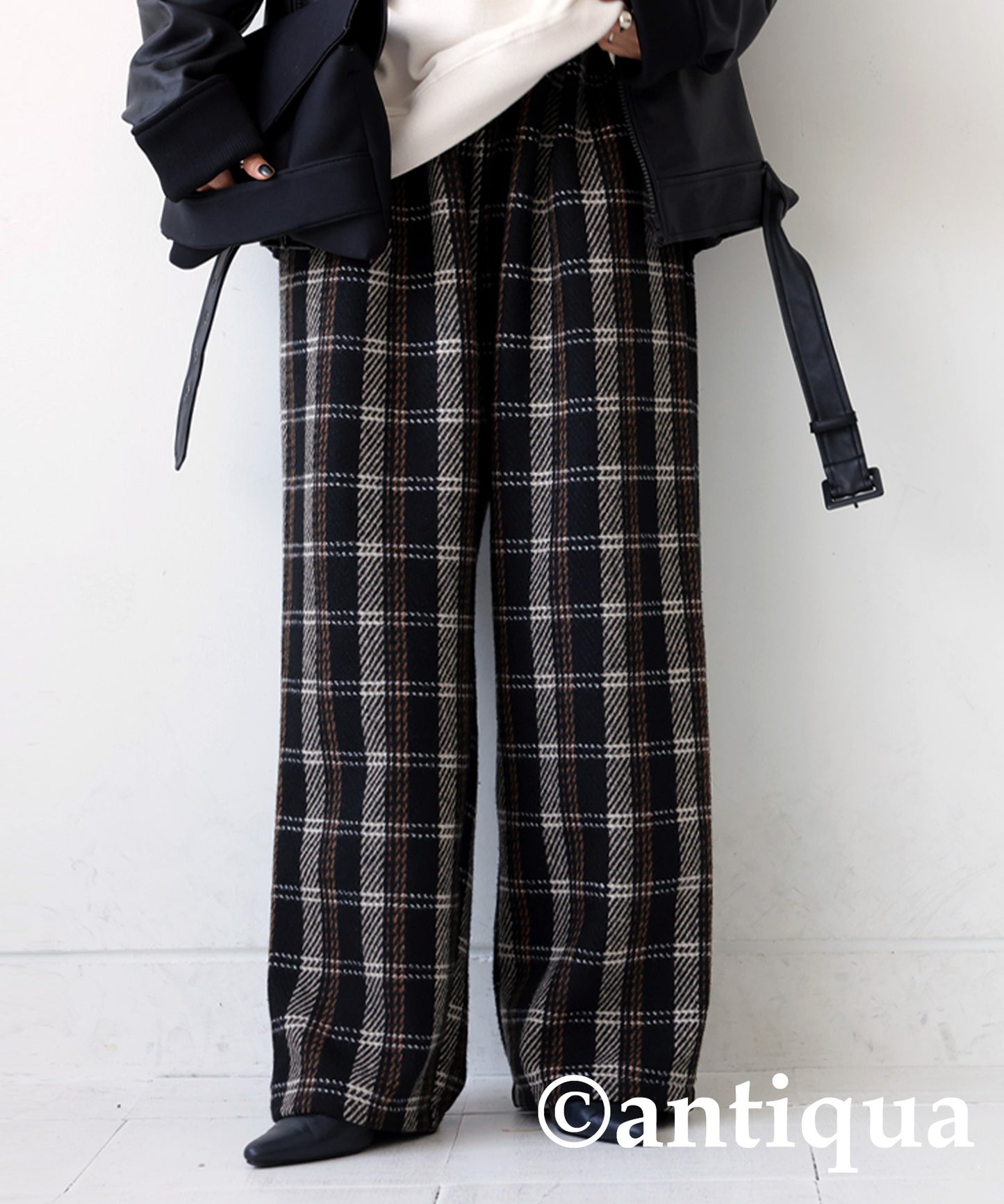 Check pattern wool mixed pants Ladies