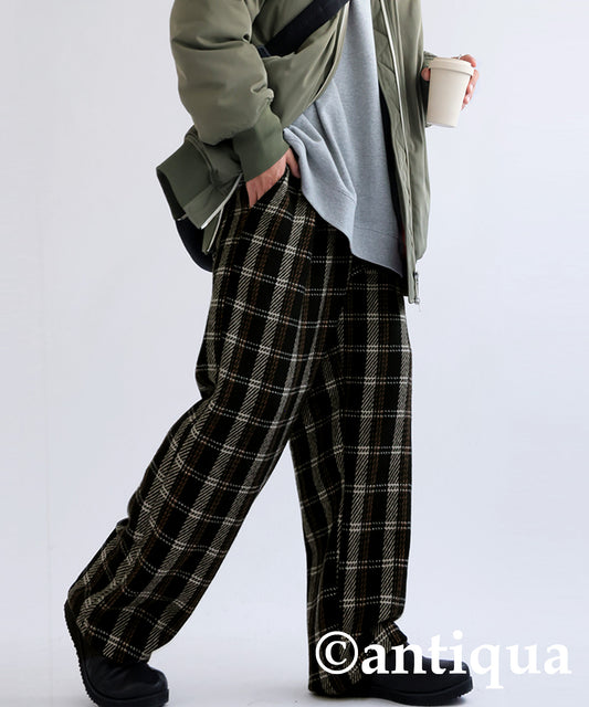 Check pattern wool mixed pants Men's