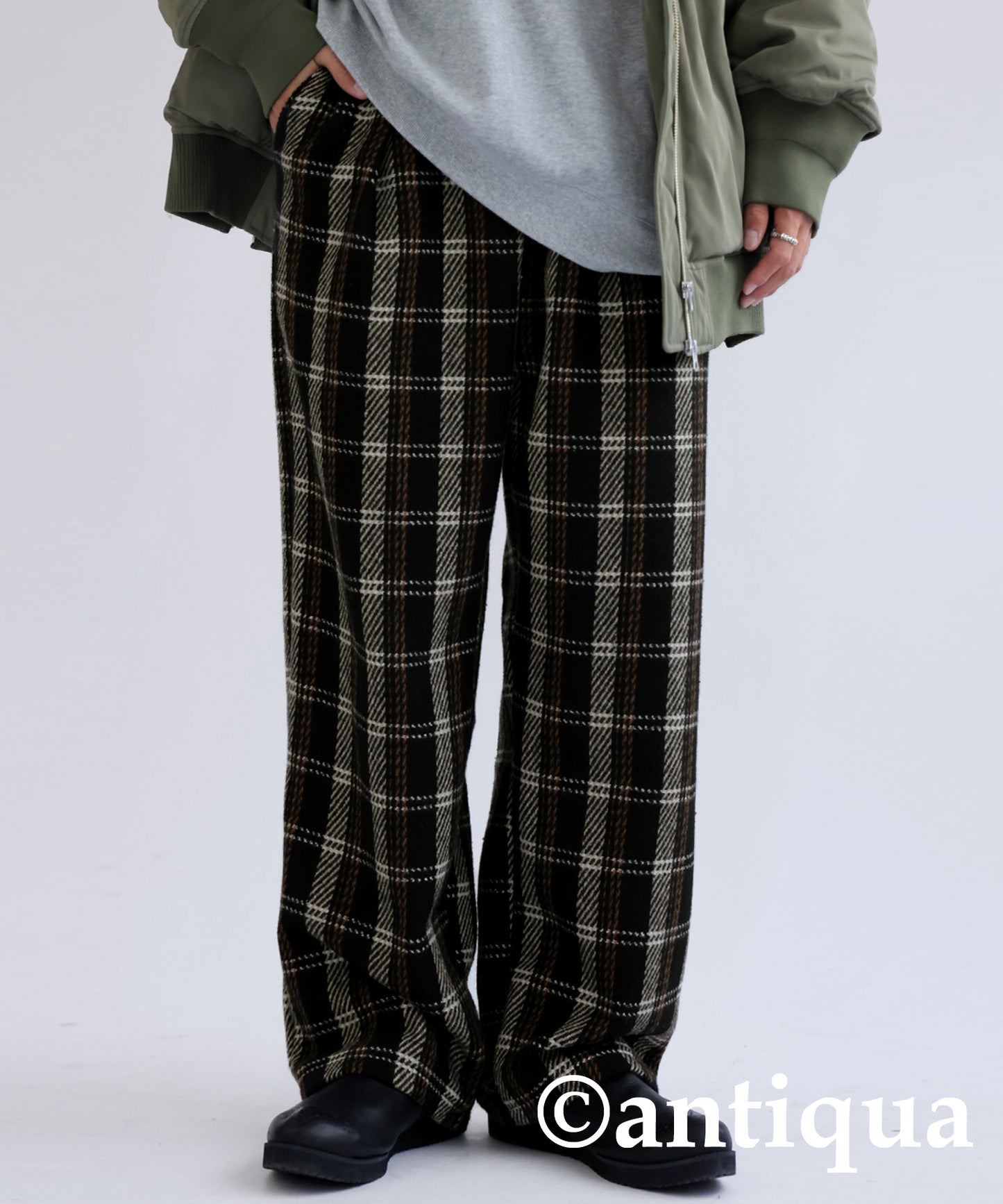 Check pattern wool mixed pants Men's