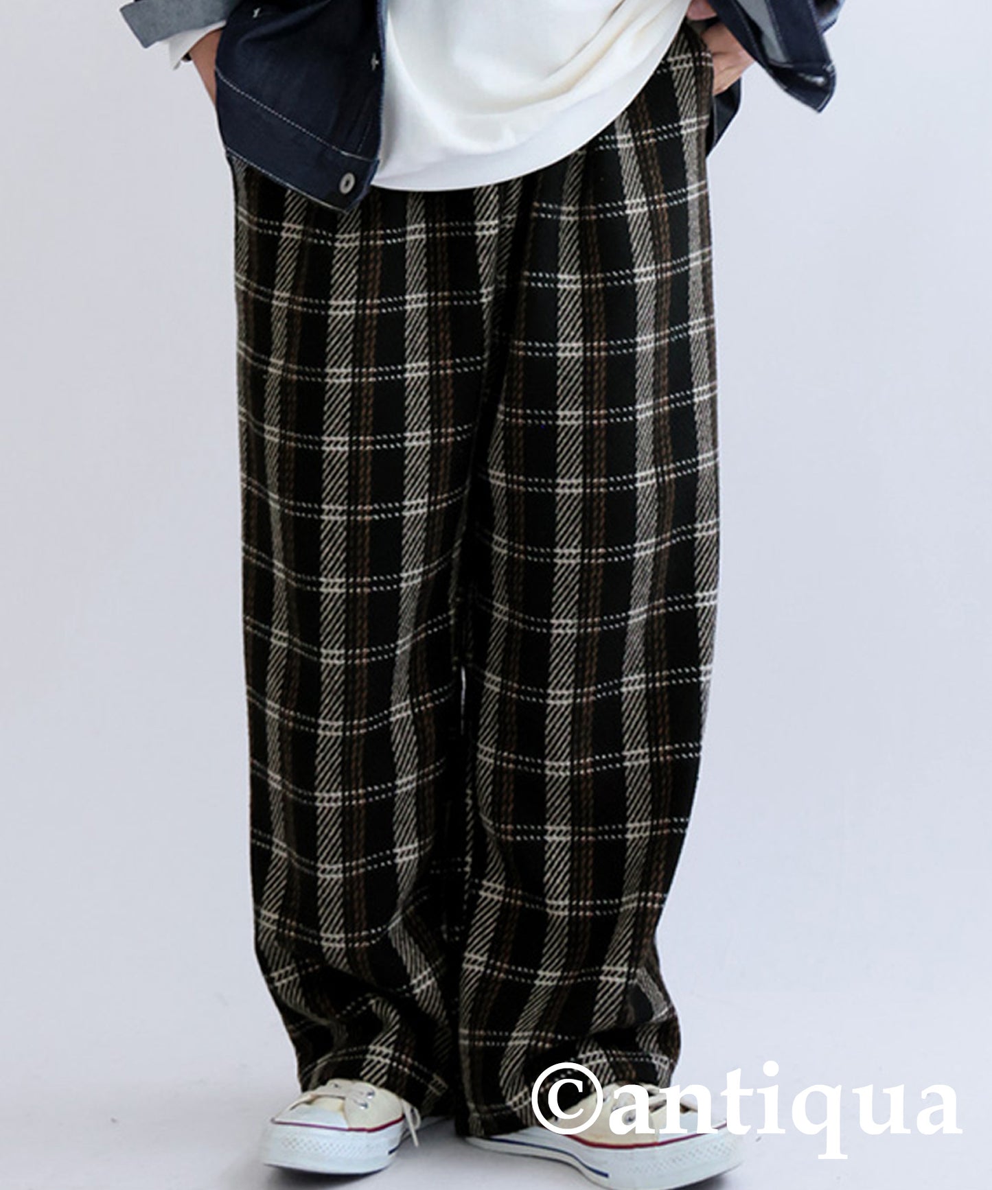 Check pattern wool mixed pants Men's