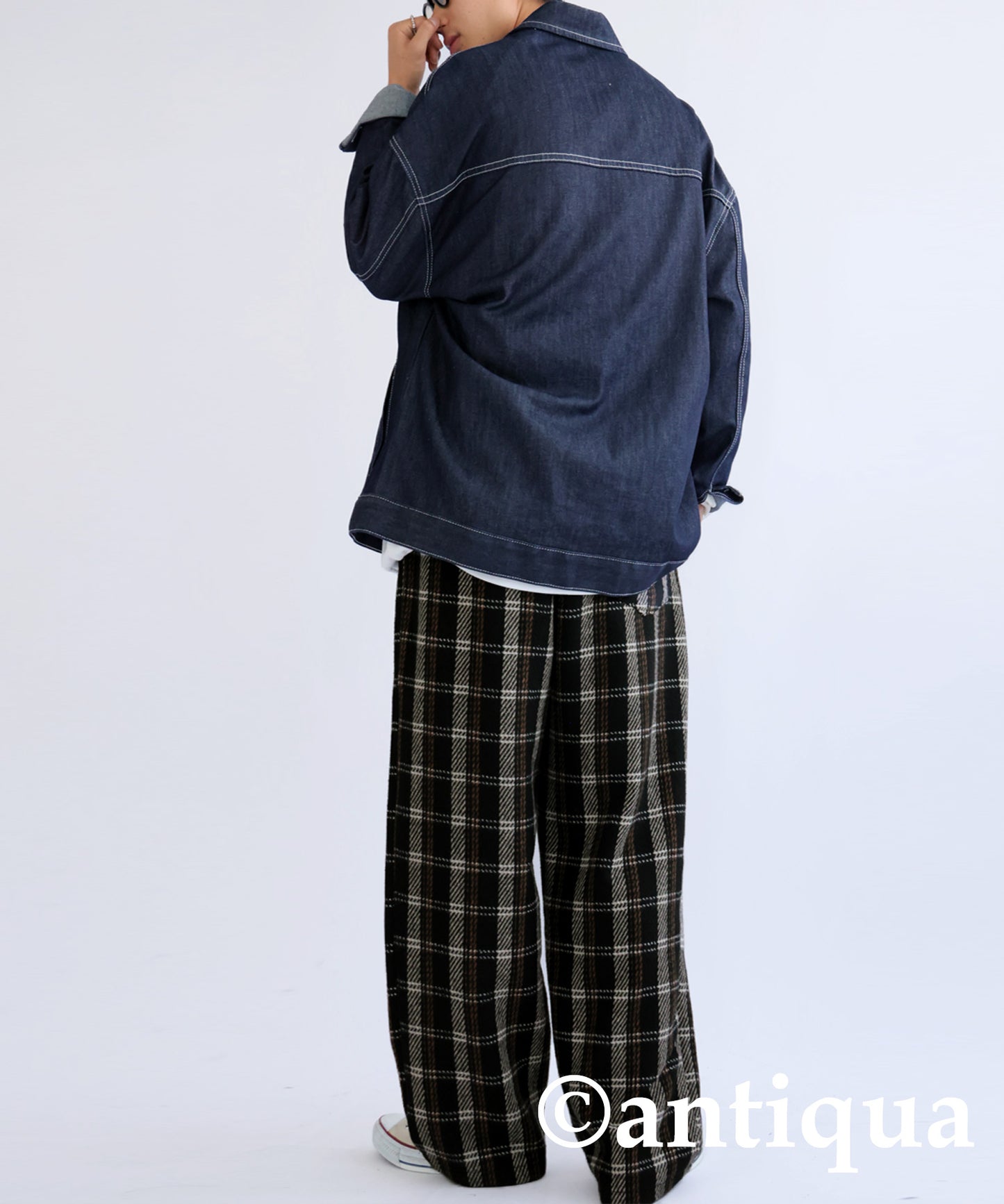 Check pattern wool mixed pants Men's