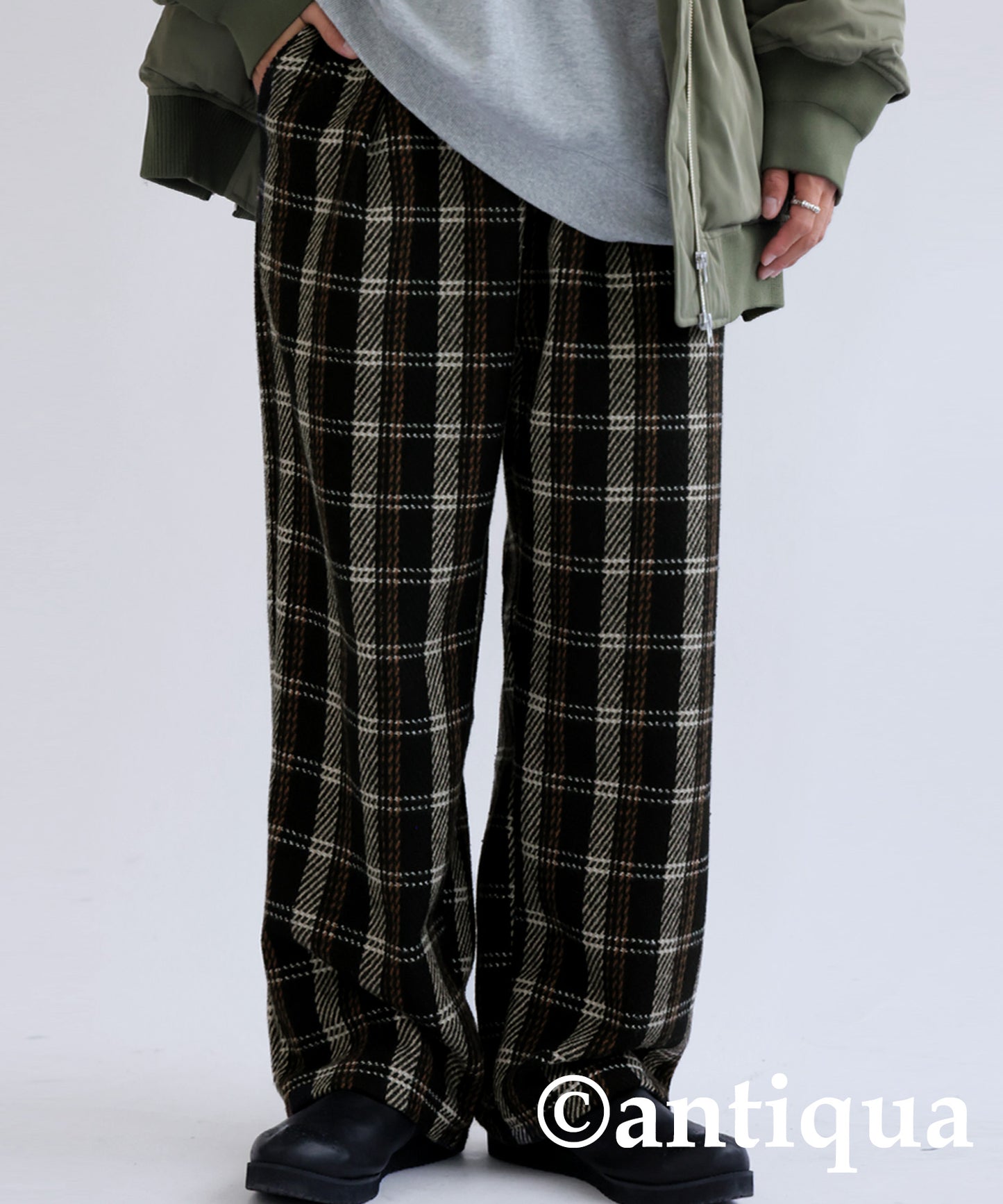 Check pattern wool mixed pants Men's