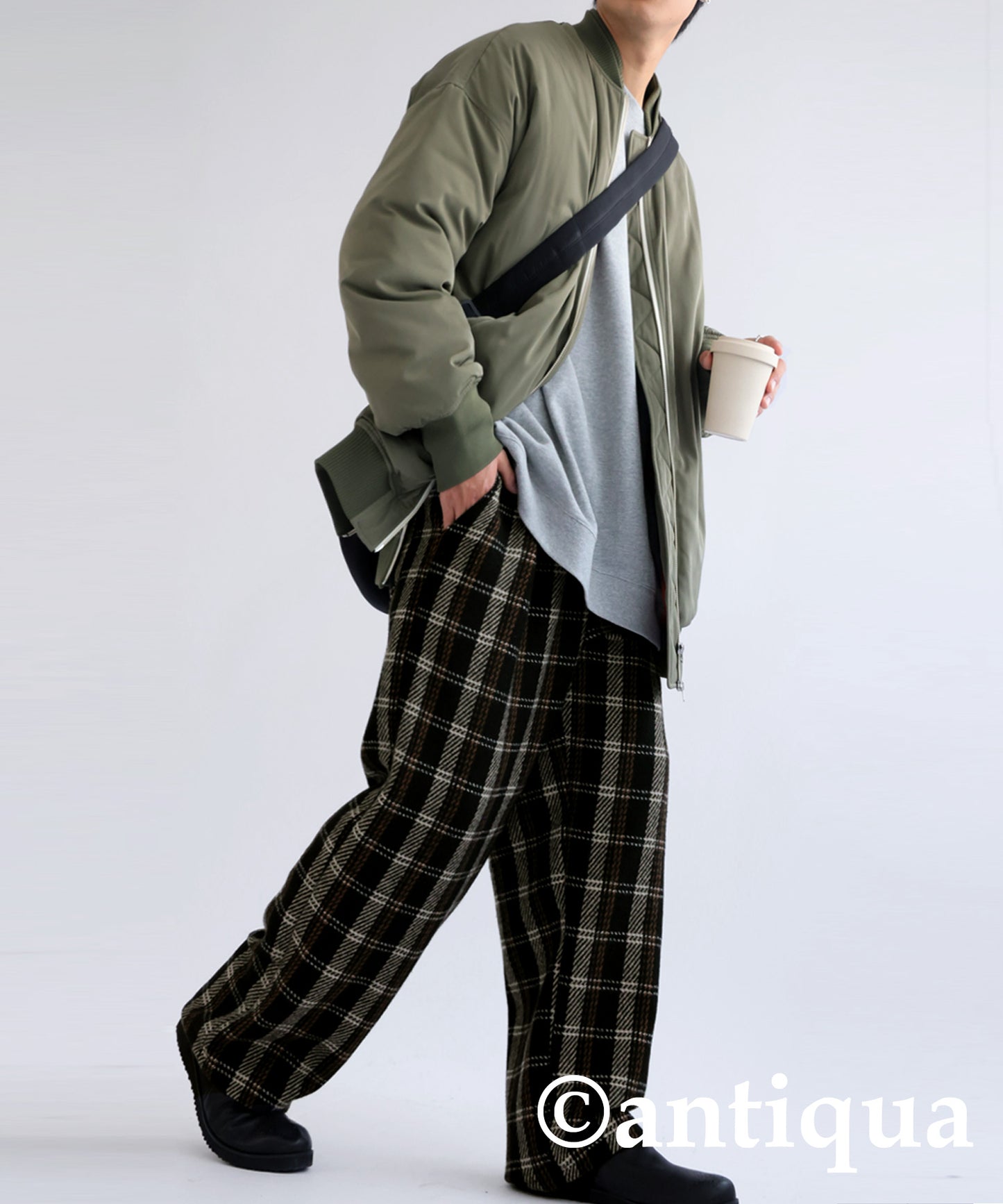 Check pattern wool mixed pants Men's